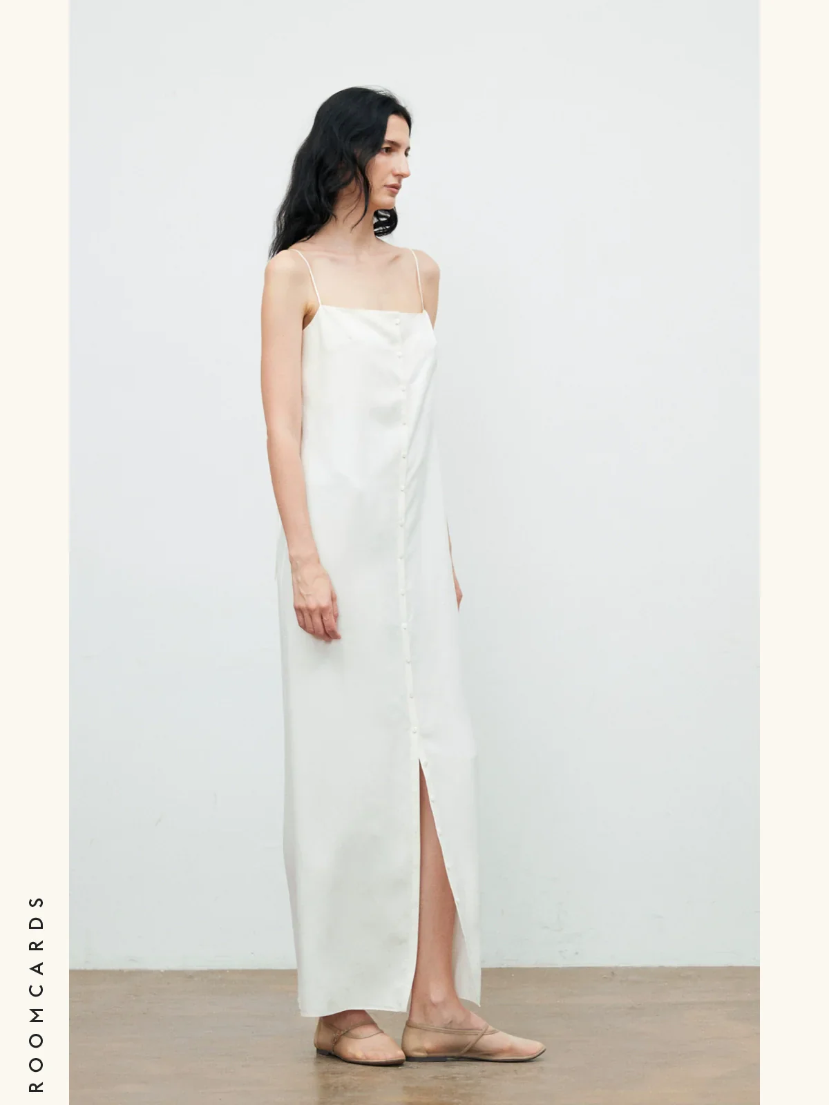 Button-Front Silk Slip Dress