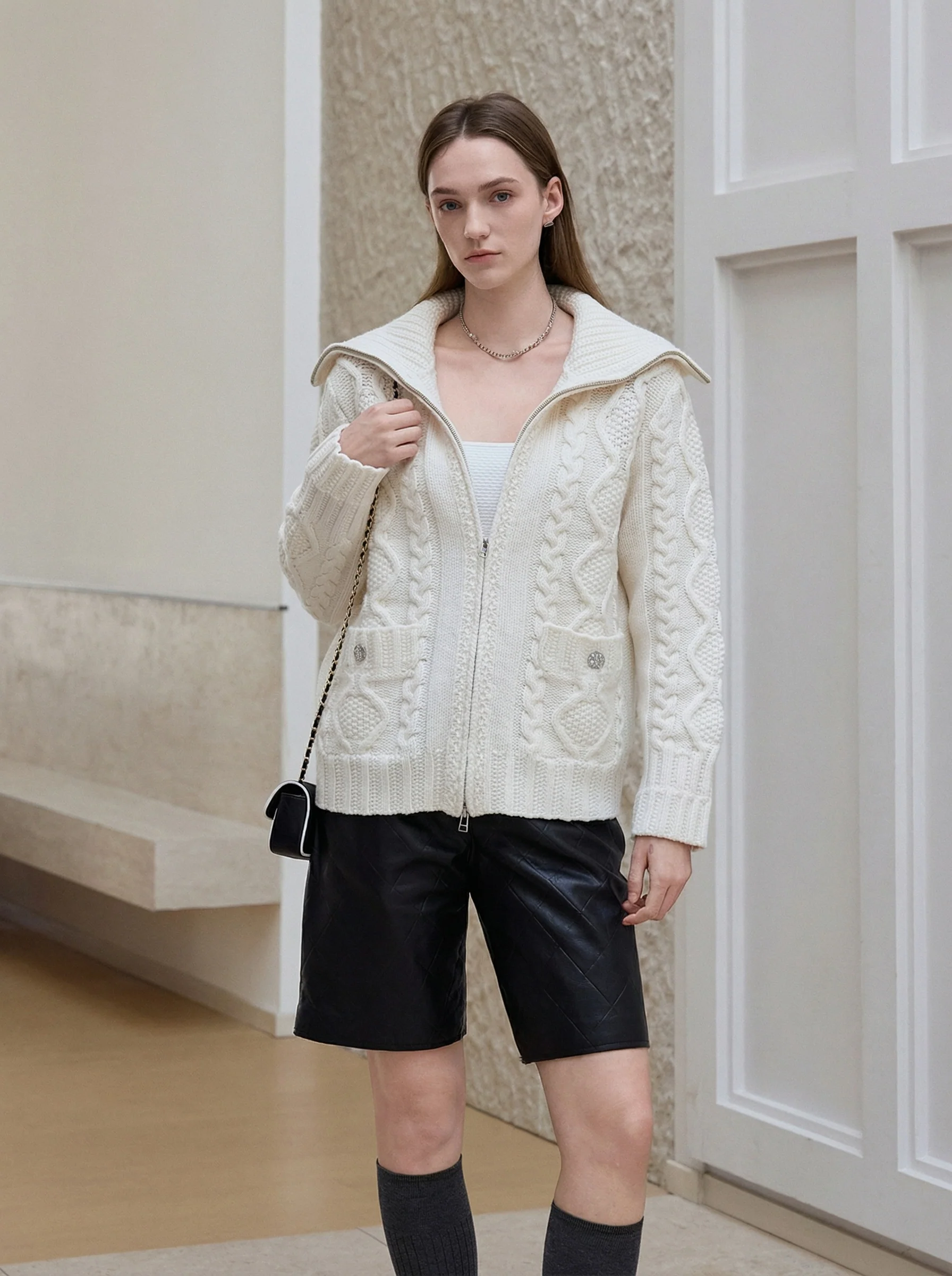 Cable Knit Zip Cardigan