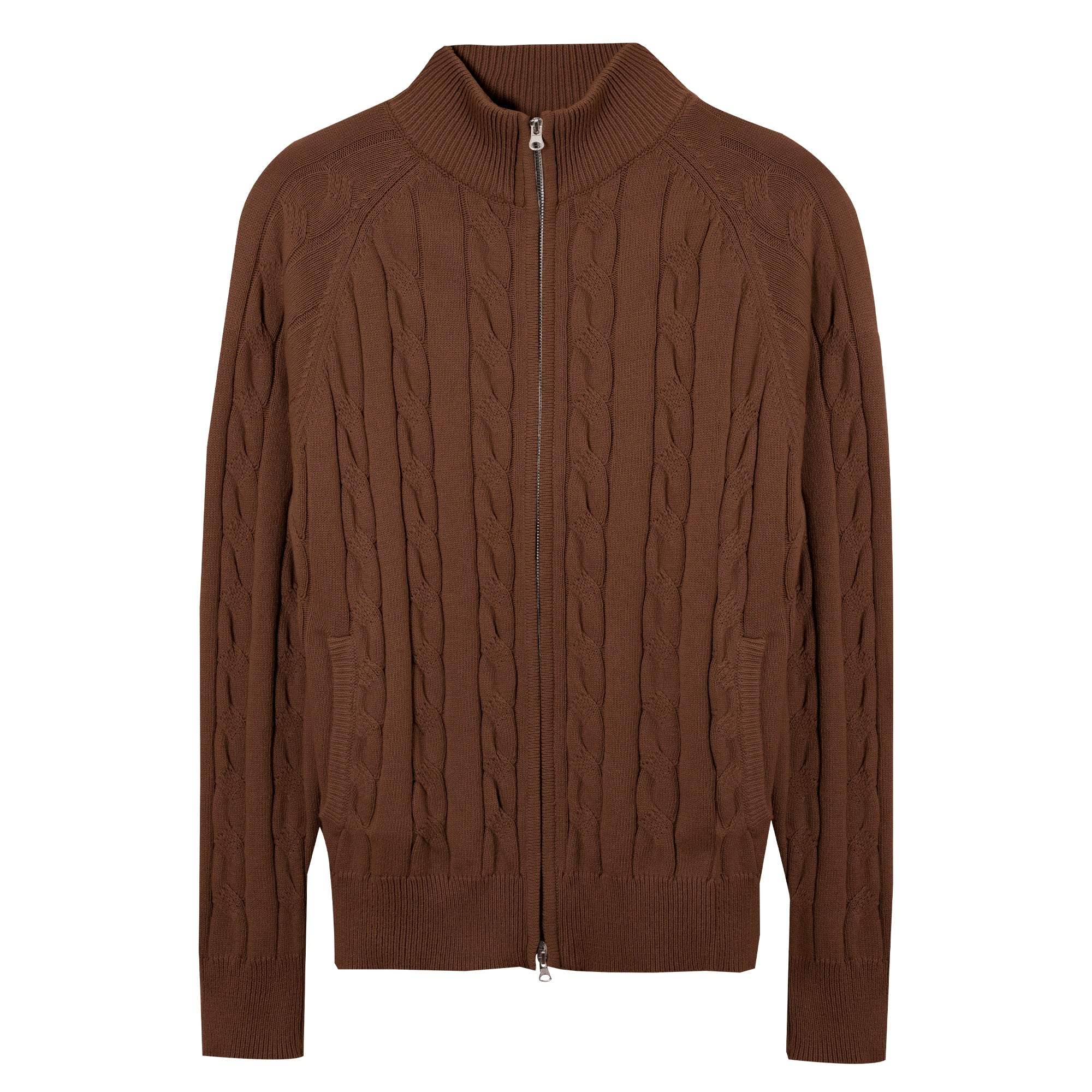 Cable-Knit Zip-Up Cardigan
