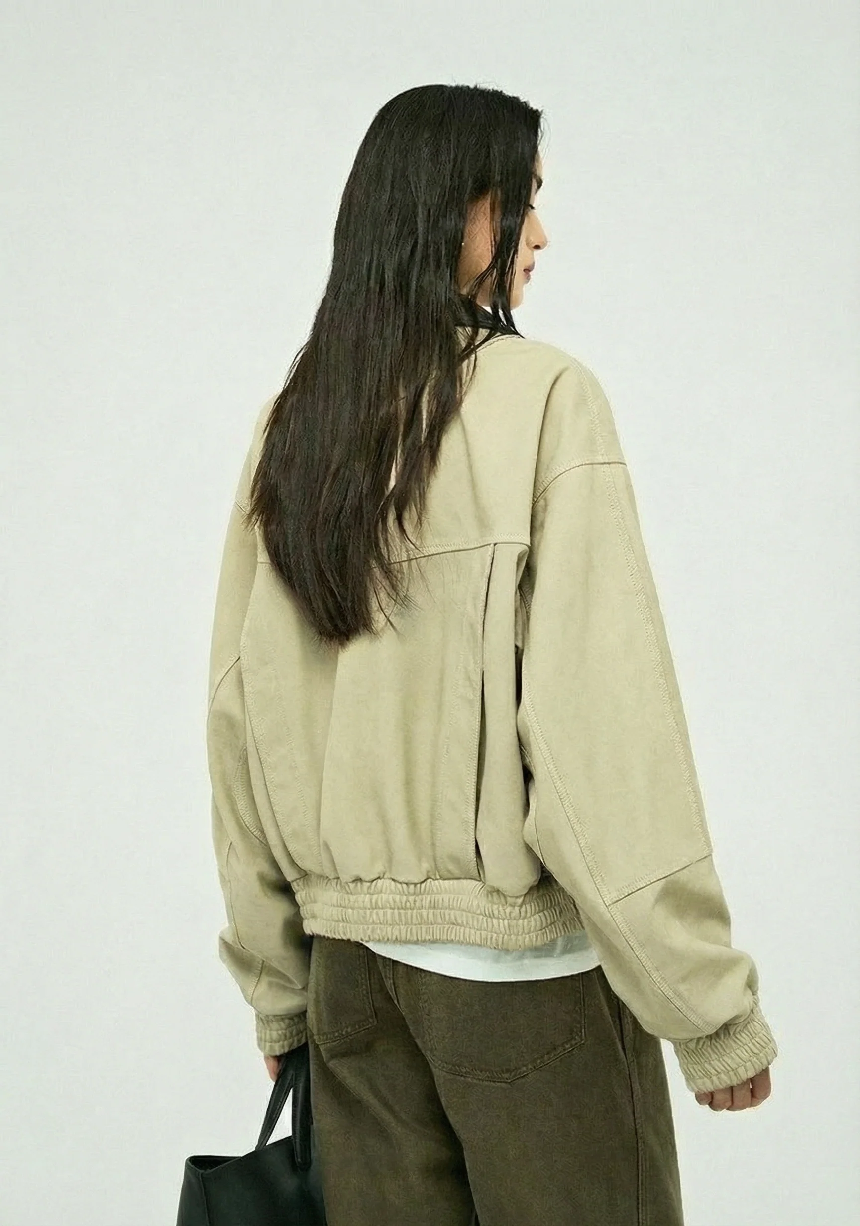Calf Suede Contrast Collar Bomber - Image 6