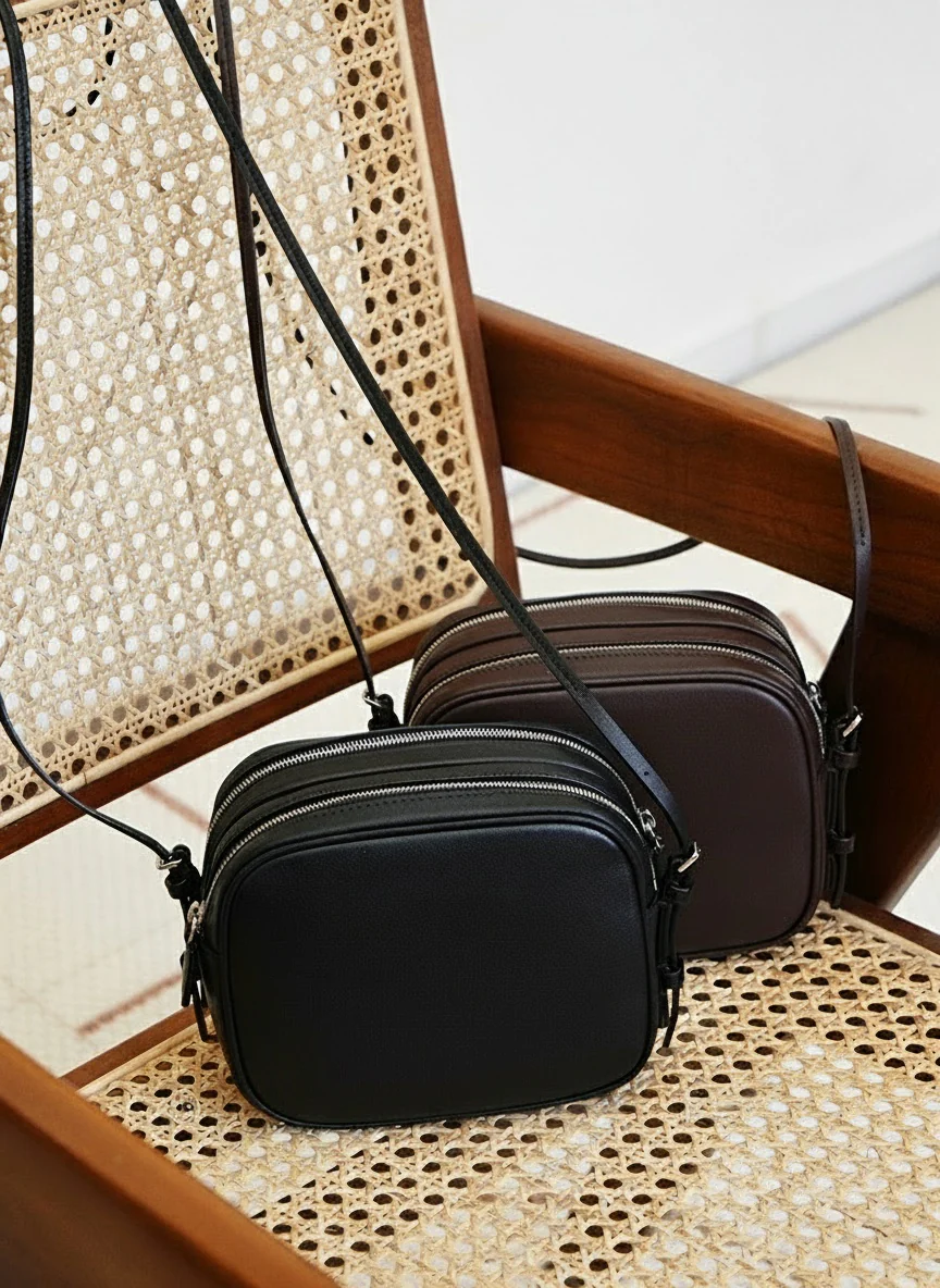 Calfskin Double Zipper Mini Crossbody Bag - Image 4