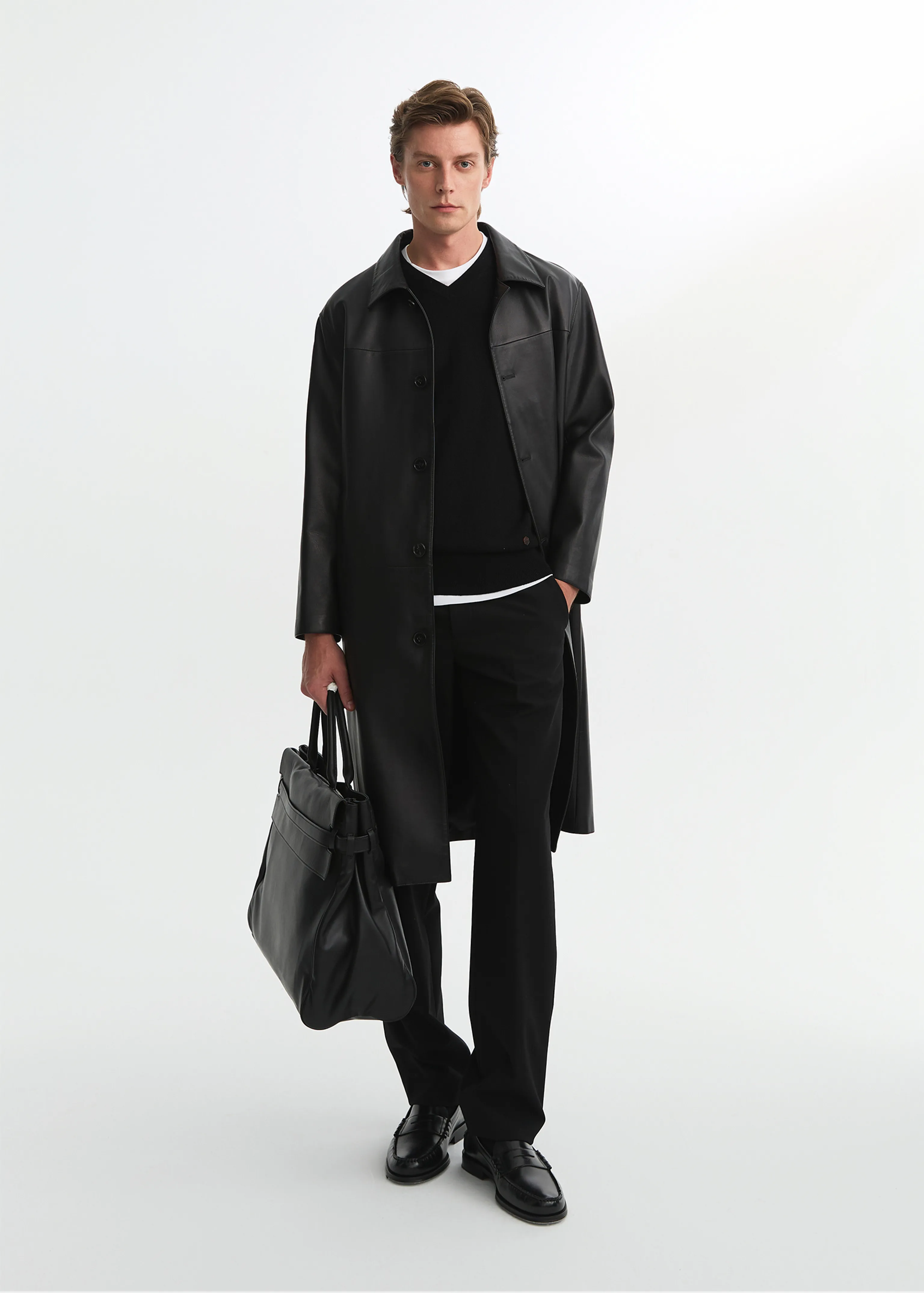 Calfskin Four-Button Overcoat