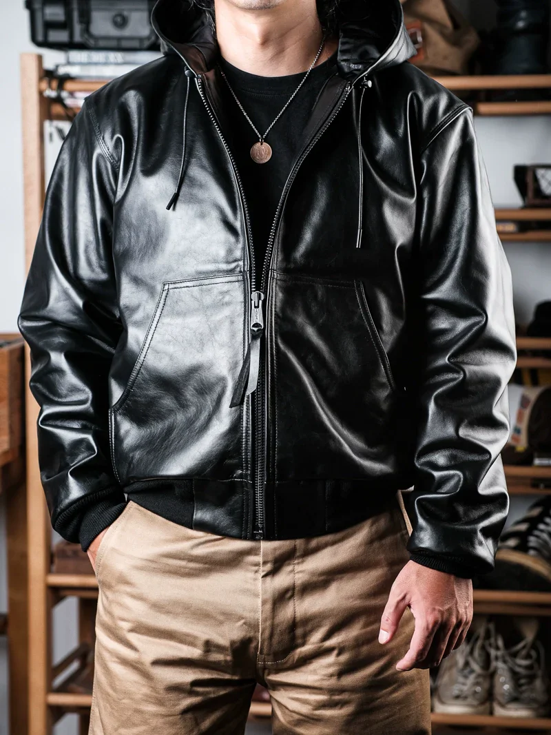 Calfskin Hooded Bomber Jacket - Image 2