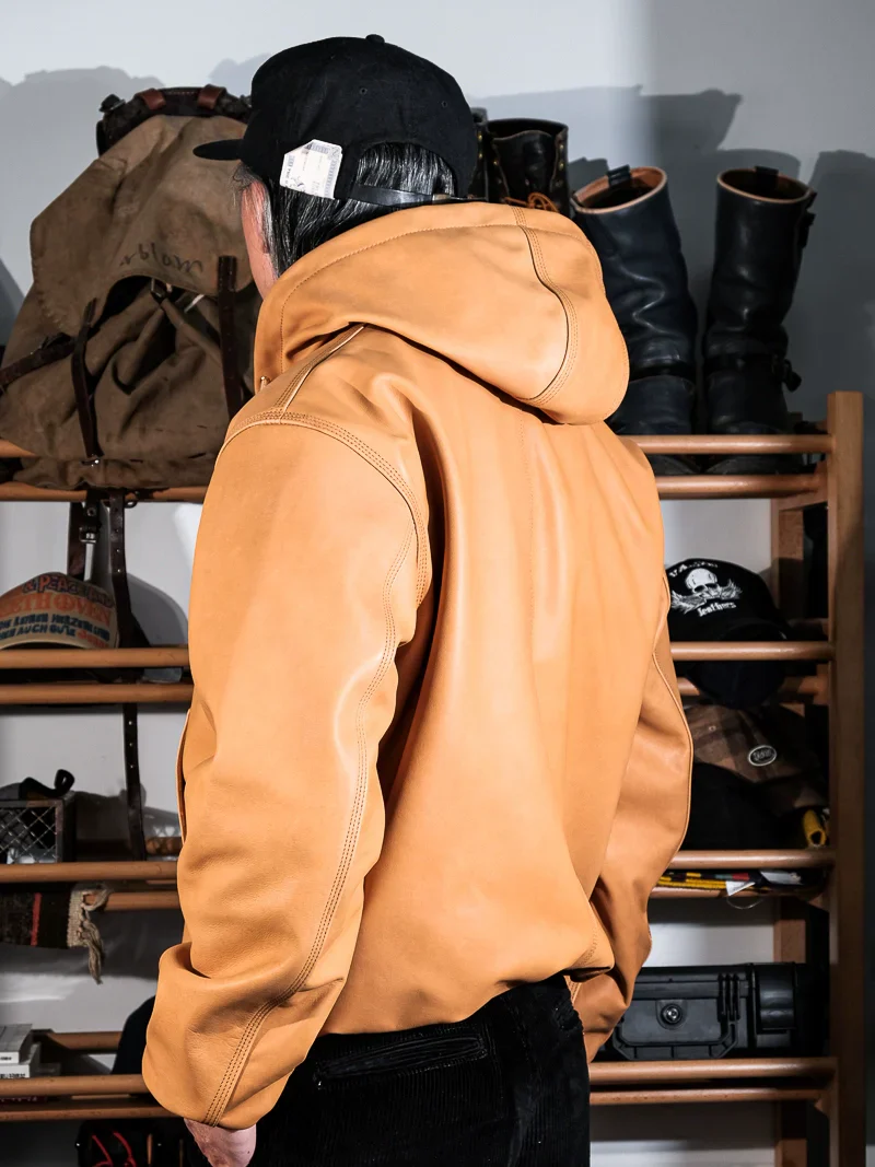 Calfskin Hooded Bomber Jacket - Image 3