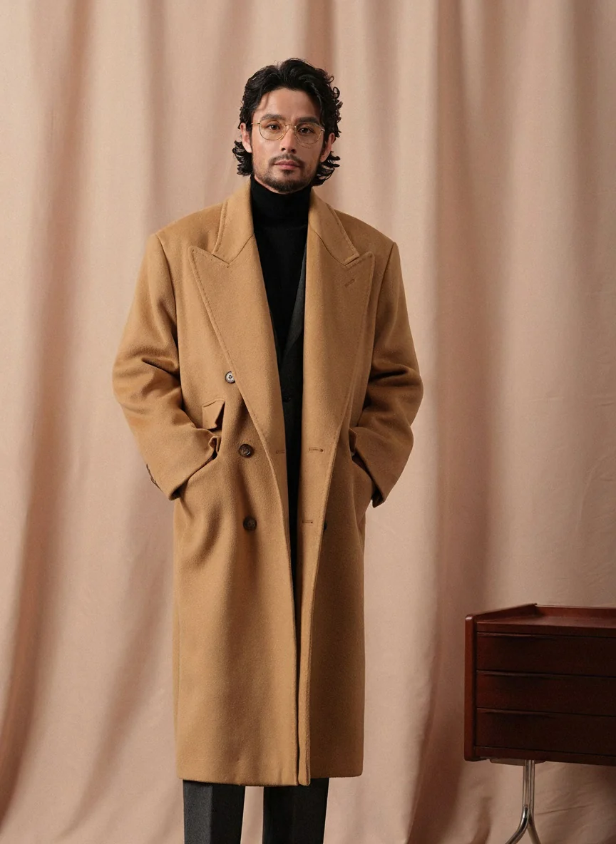 Camel Double-Breasted Overcoat - Image 4