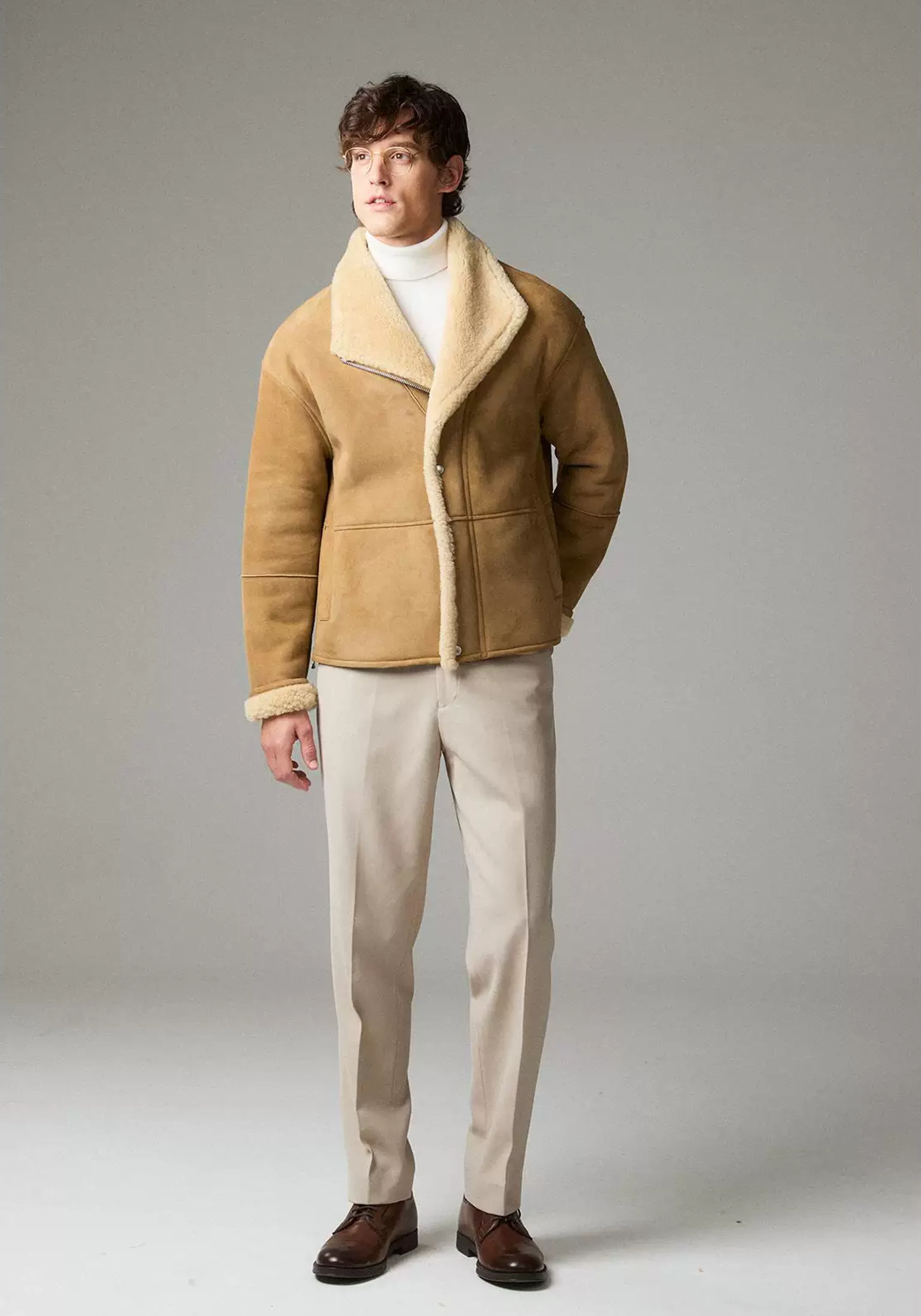 Camel Shearling Shawl-Collar Jacket - Image 4