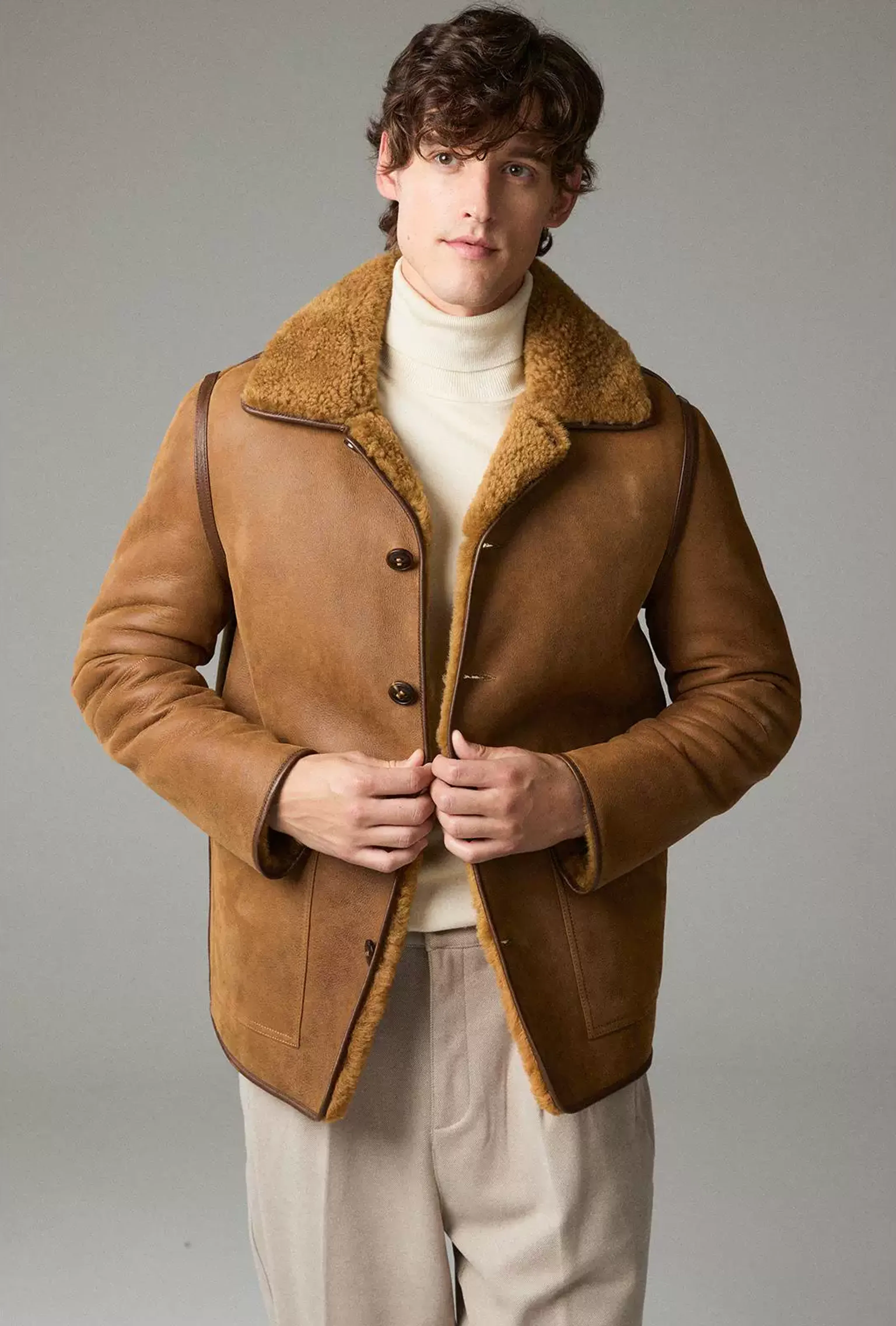 Camel Suede Shearling Jacket - Image 2