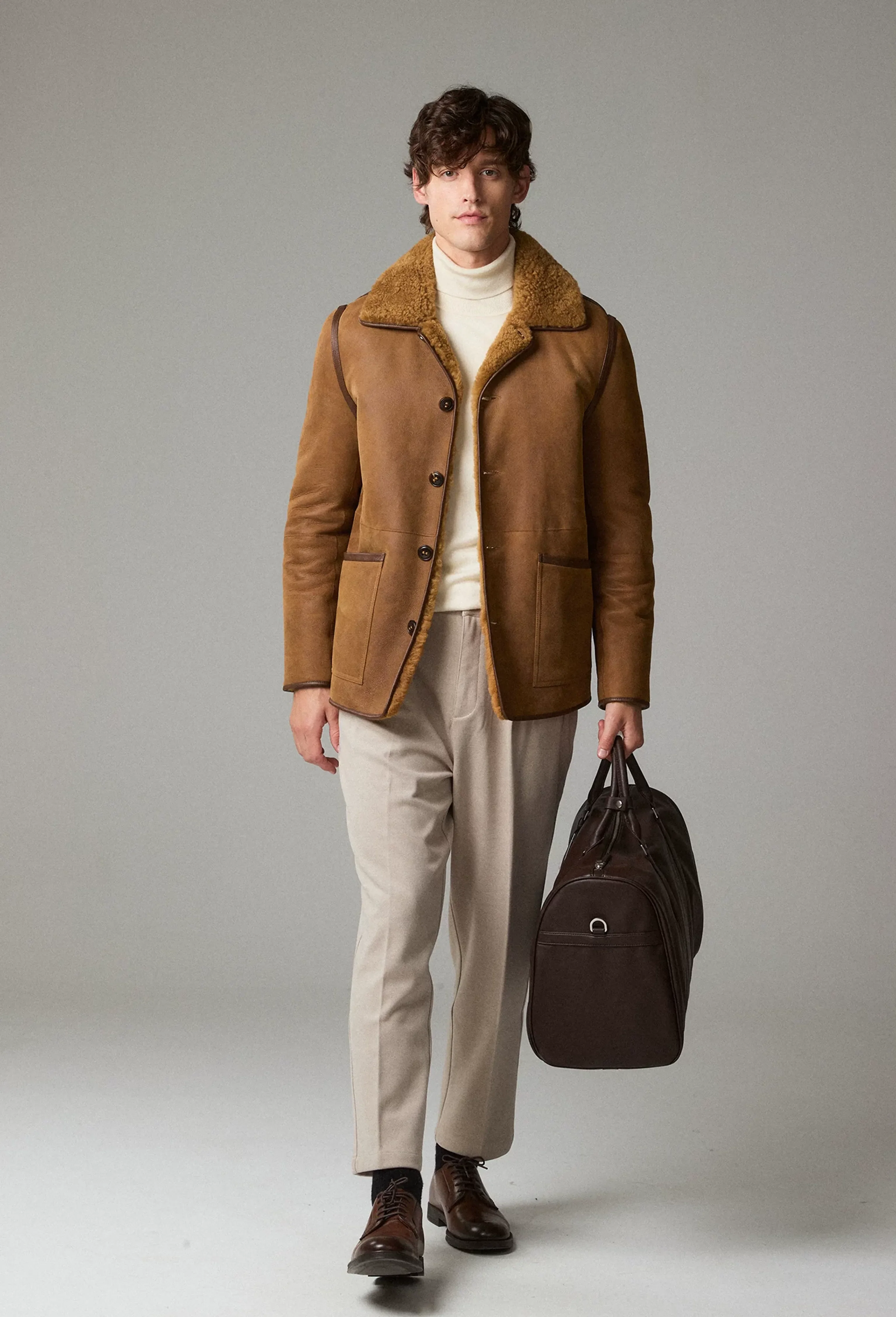 Camel Suede Shearling Jacket - Image 4