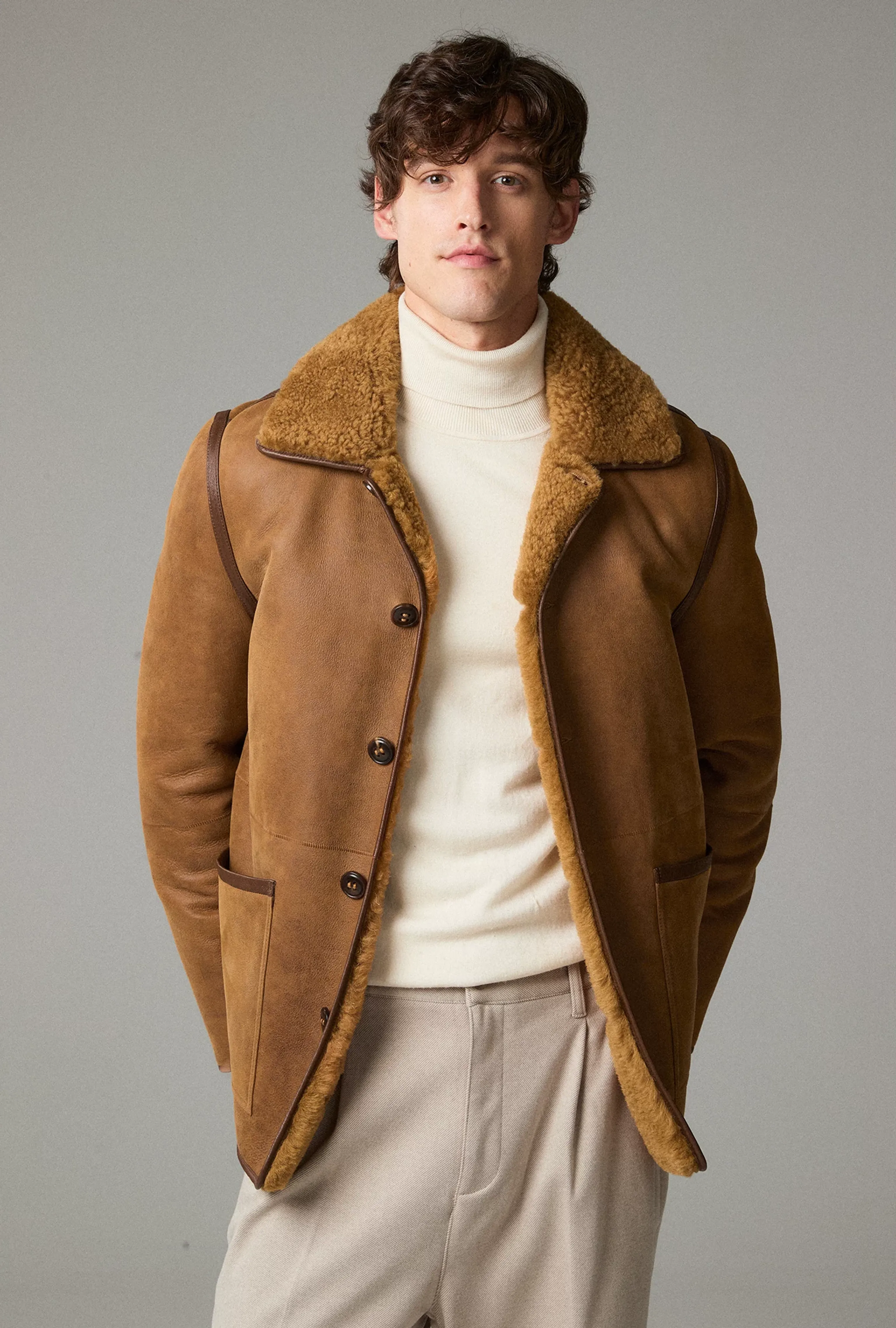 Camel Suede Shearling Jacket - Image 6