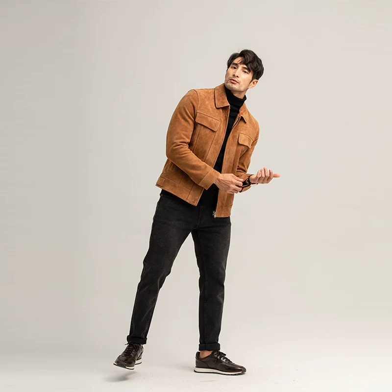 Camel Suede Zip Jacket - Image 4