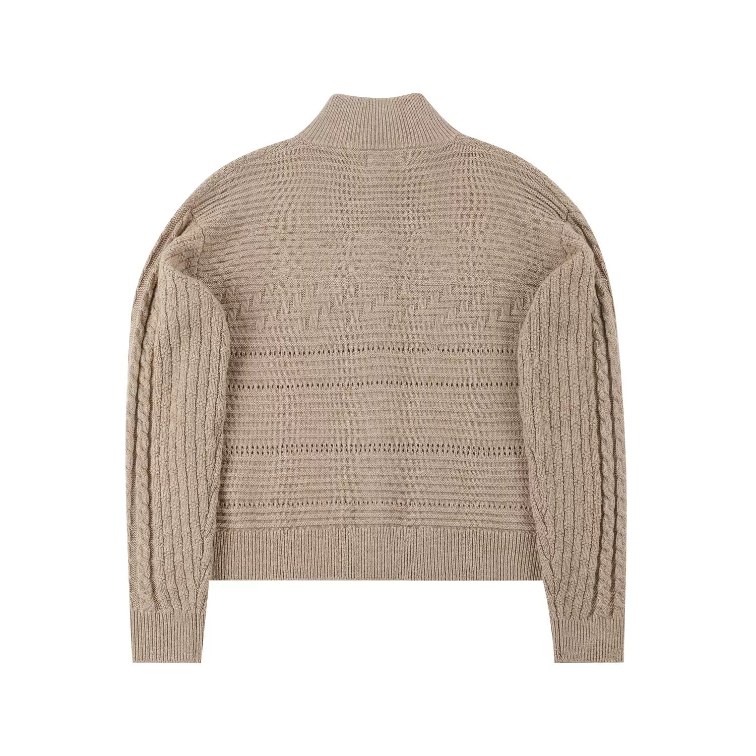 Camel Wool Turtleneck Knitted Cardigan - Image 2