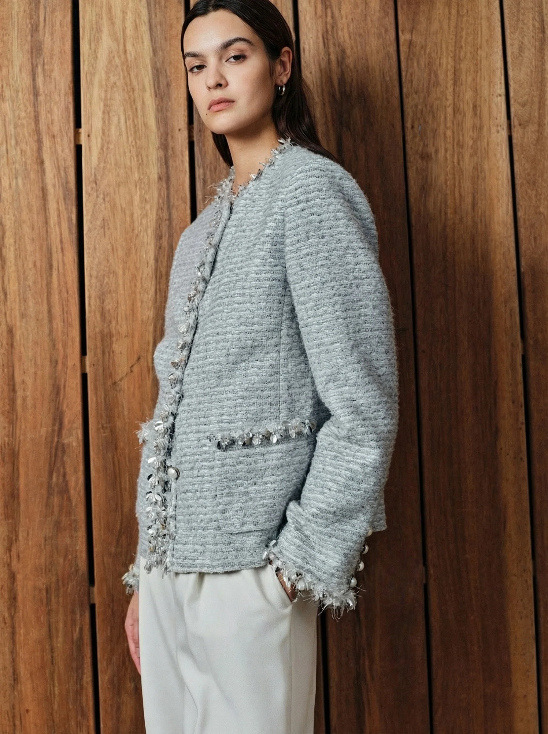 Camellia Bouclé Tweed Jacket - Image 3