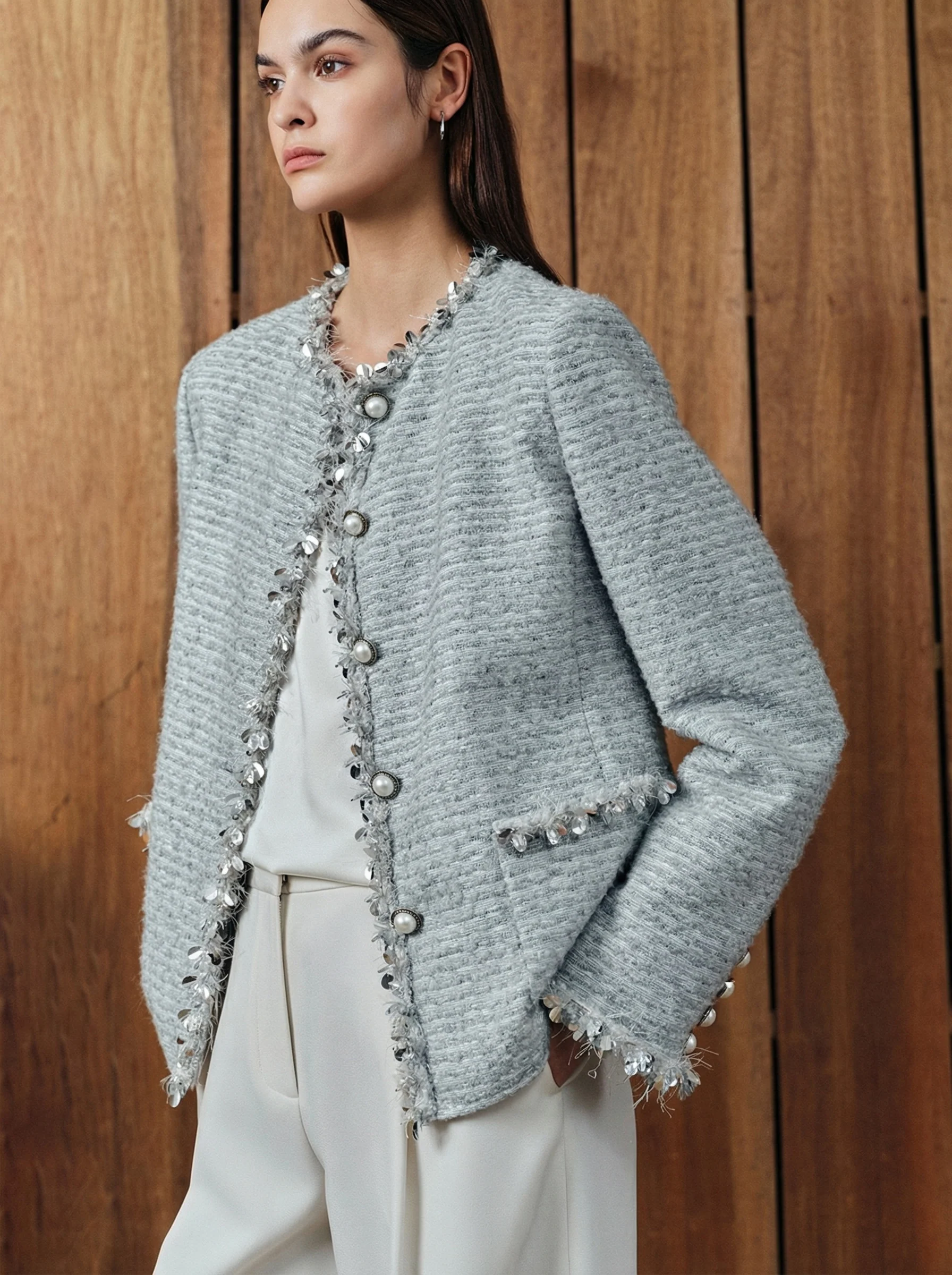 Camellia Bouclé Tweed Jacket - Image 4