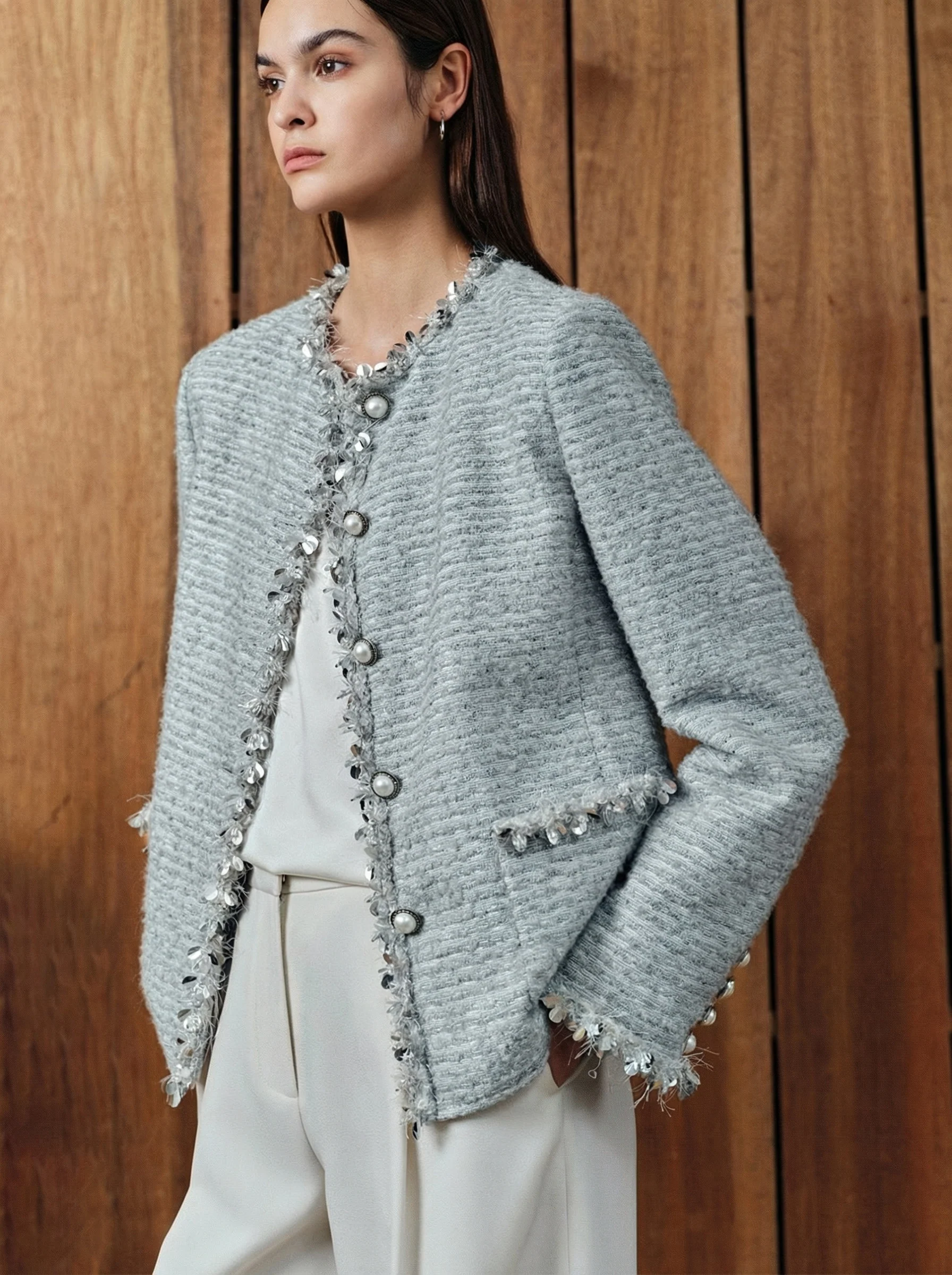 Camellia Bouclé Tweed Jacket - Image 5
