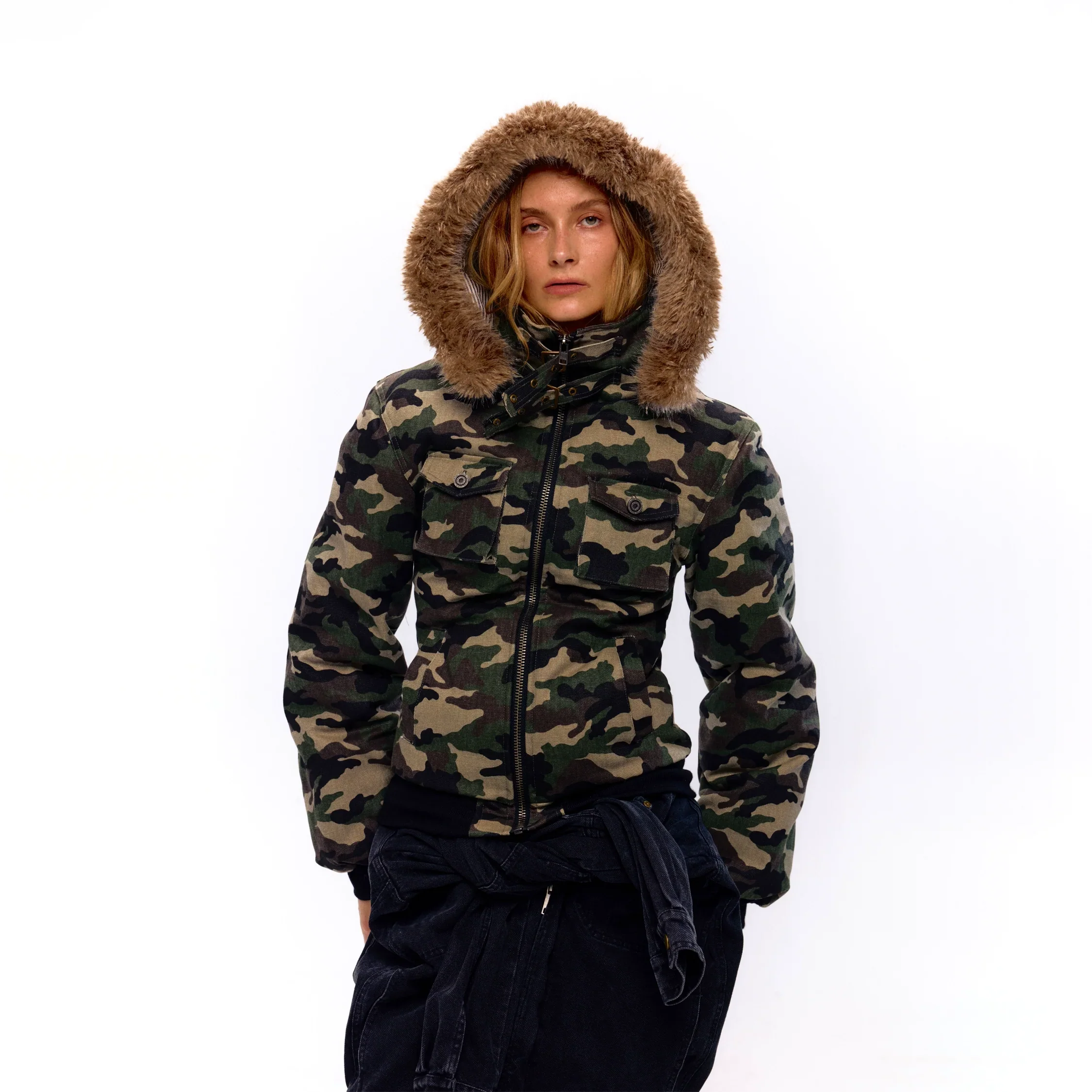 Camouflage Jacket with Faux Fur - Image 2