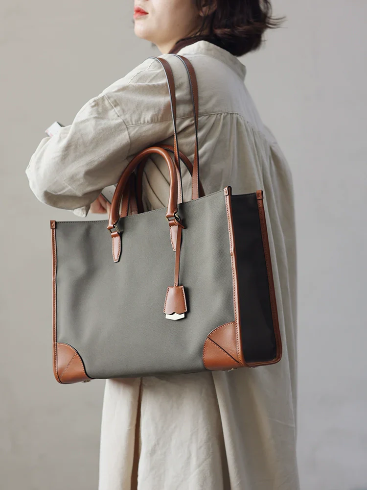 Canvas Leather Trim Tote - Image 2