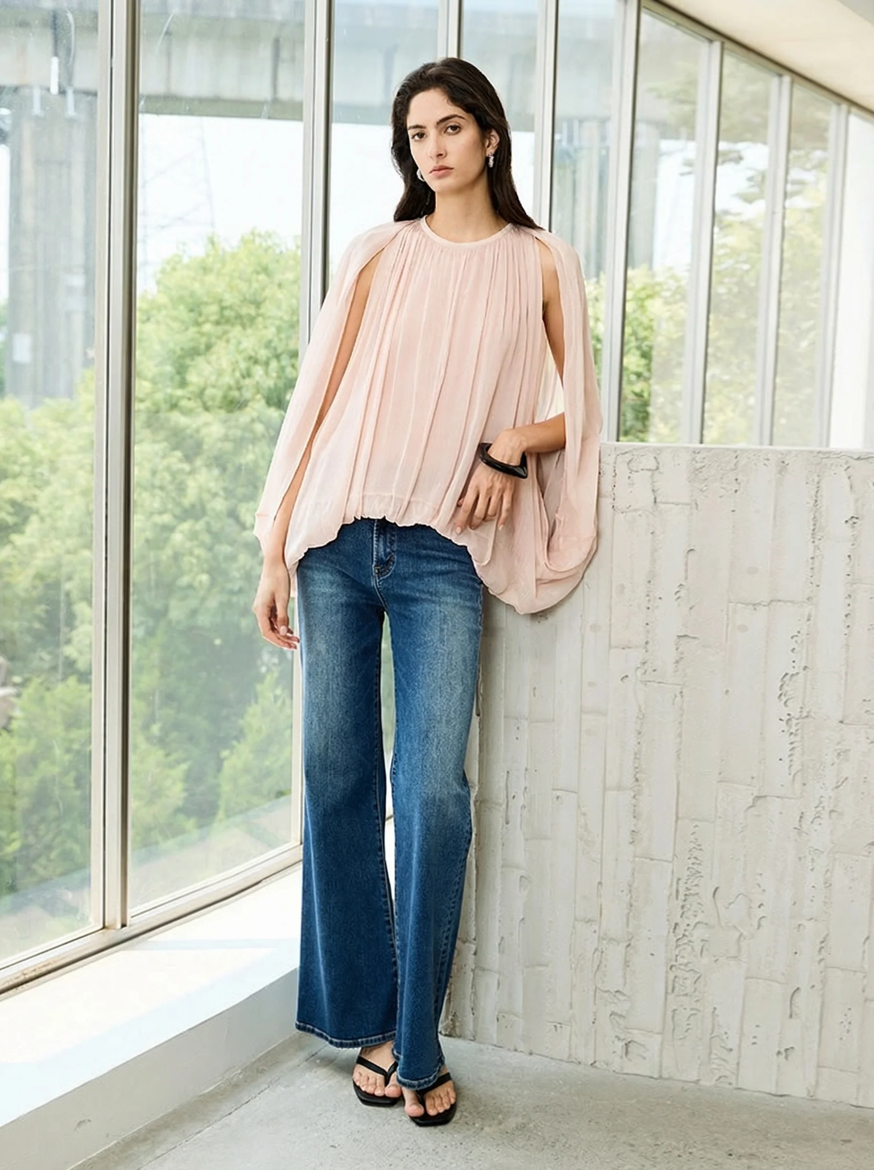 Cape Sleeve Round-Neck Blouson Top - Image 6
