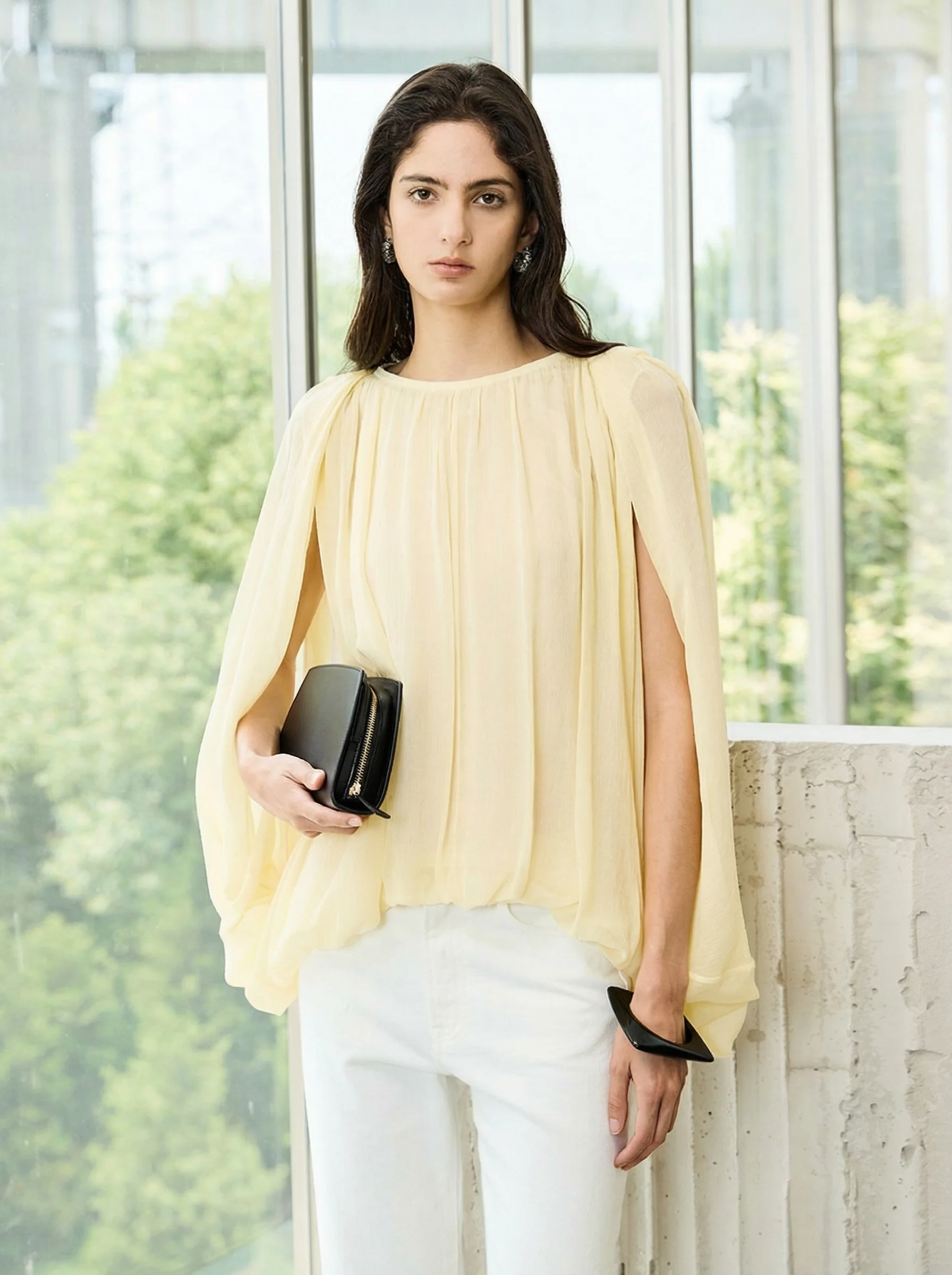Cape Sleeve Round-Neck Blouson Top - Image 7