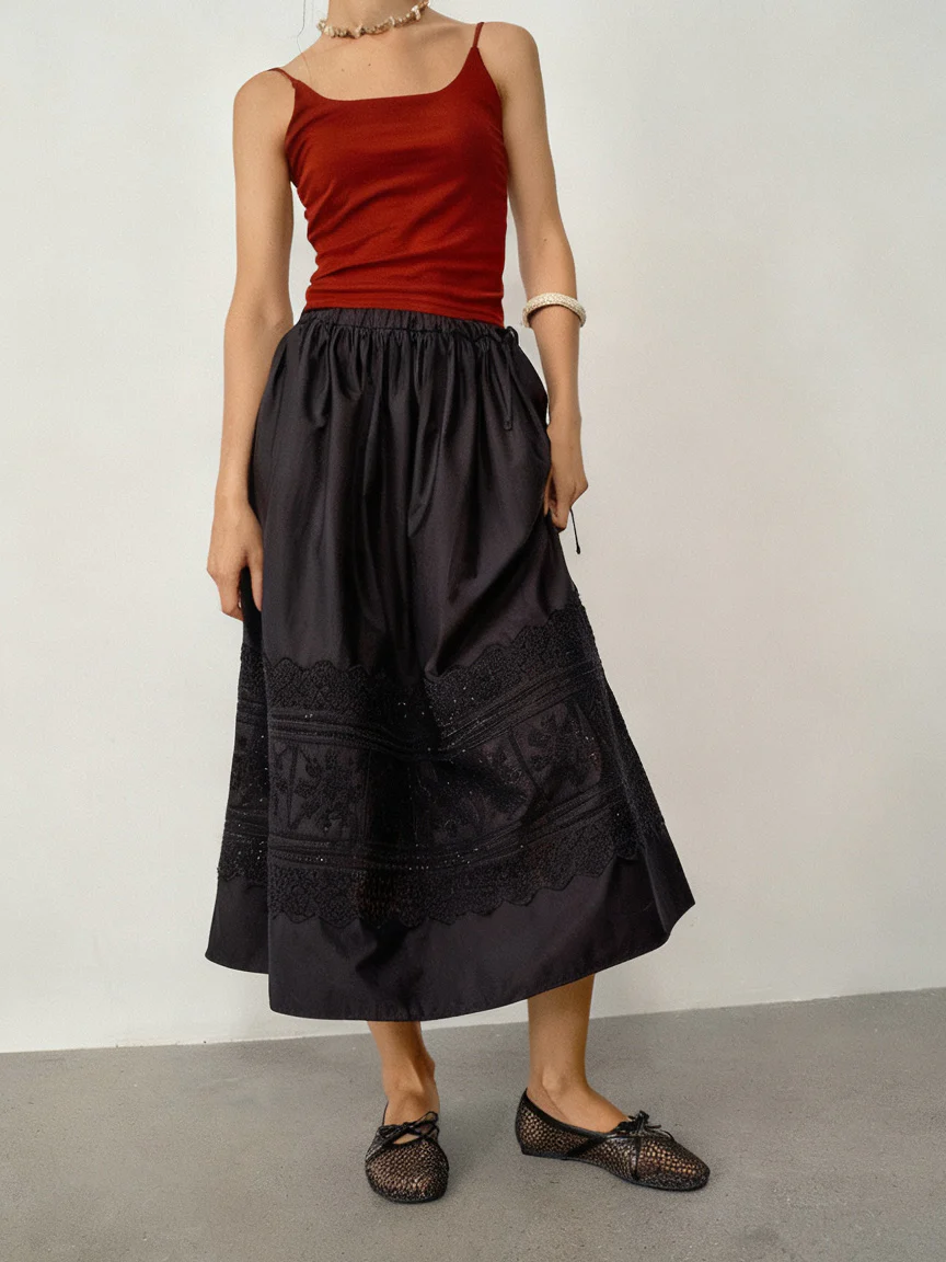 Carved Eyelet Embroidered Midi Skirt - Image 5