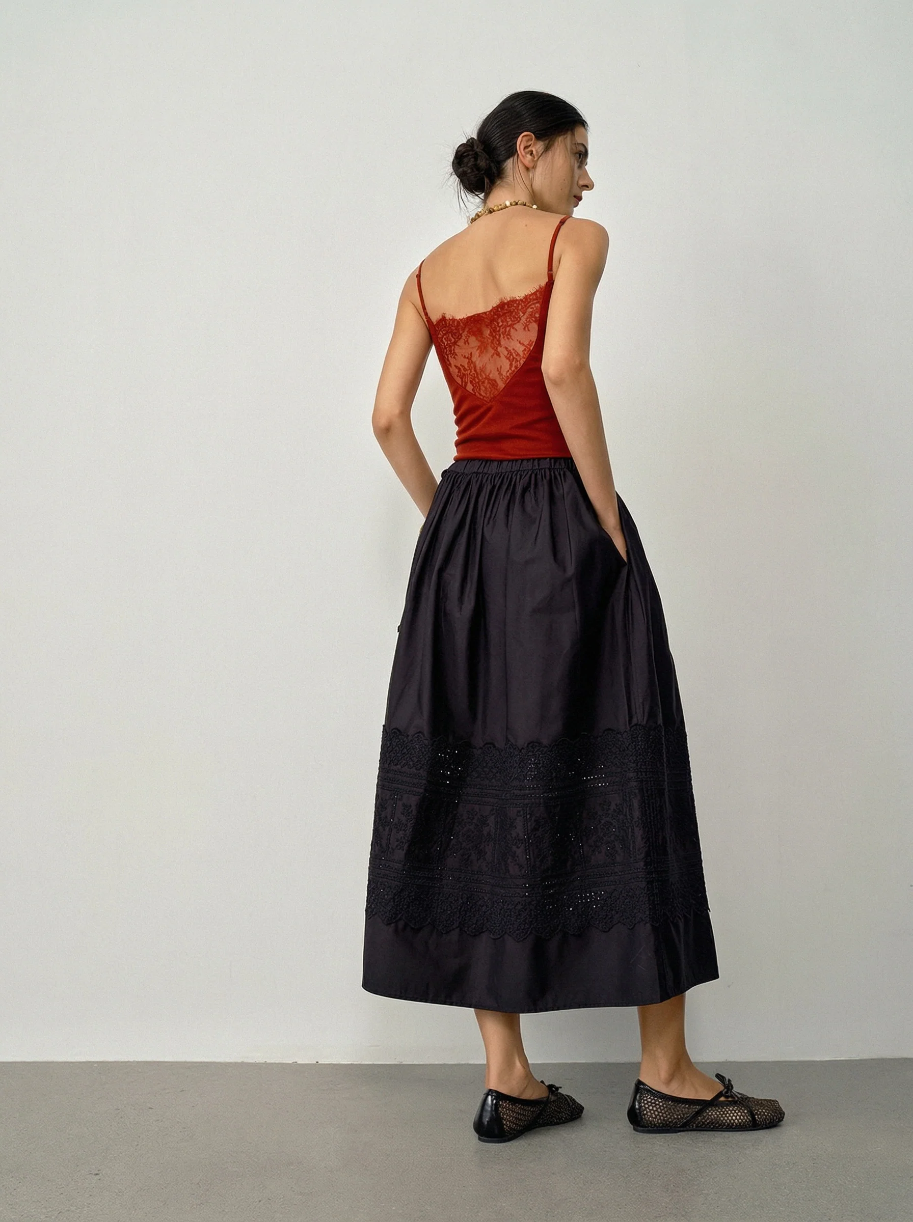Carved Eyelet Embroidered Midi Skirt - Image 7