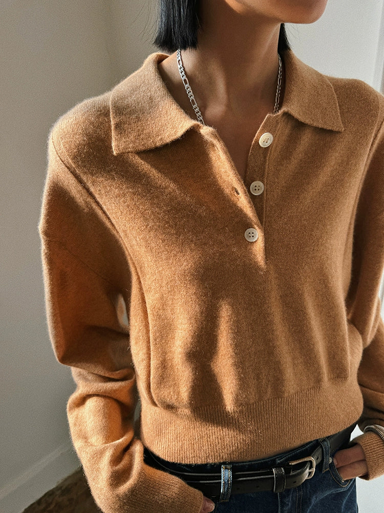 Cashmere-Blend Cropped Polo Sweater