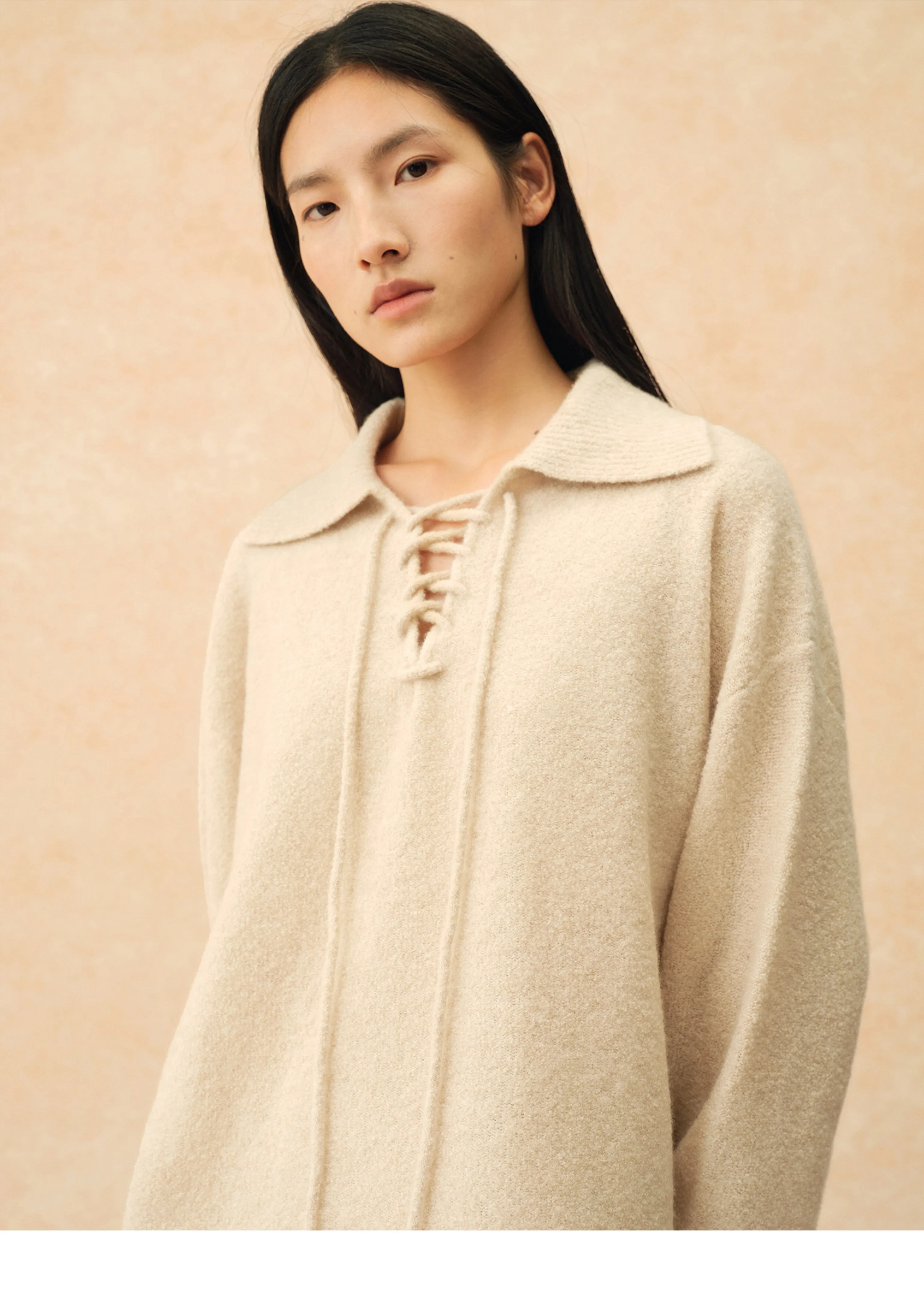 Cashmere-Blend Lace-Up Collar Sweater - Image 2