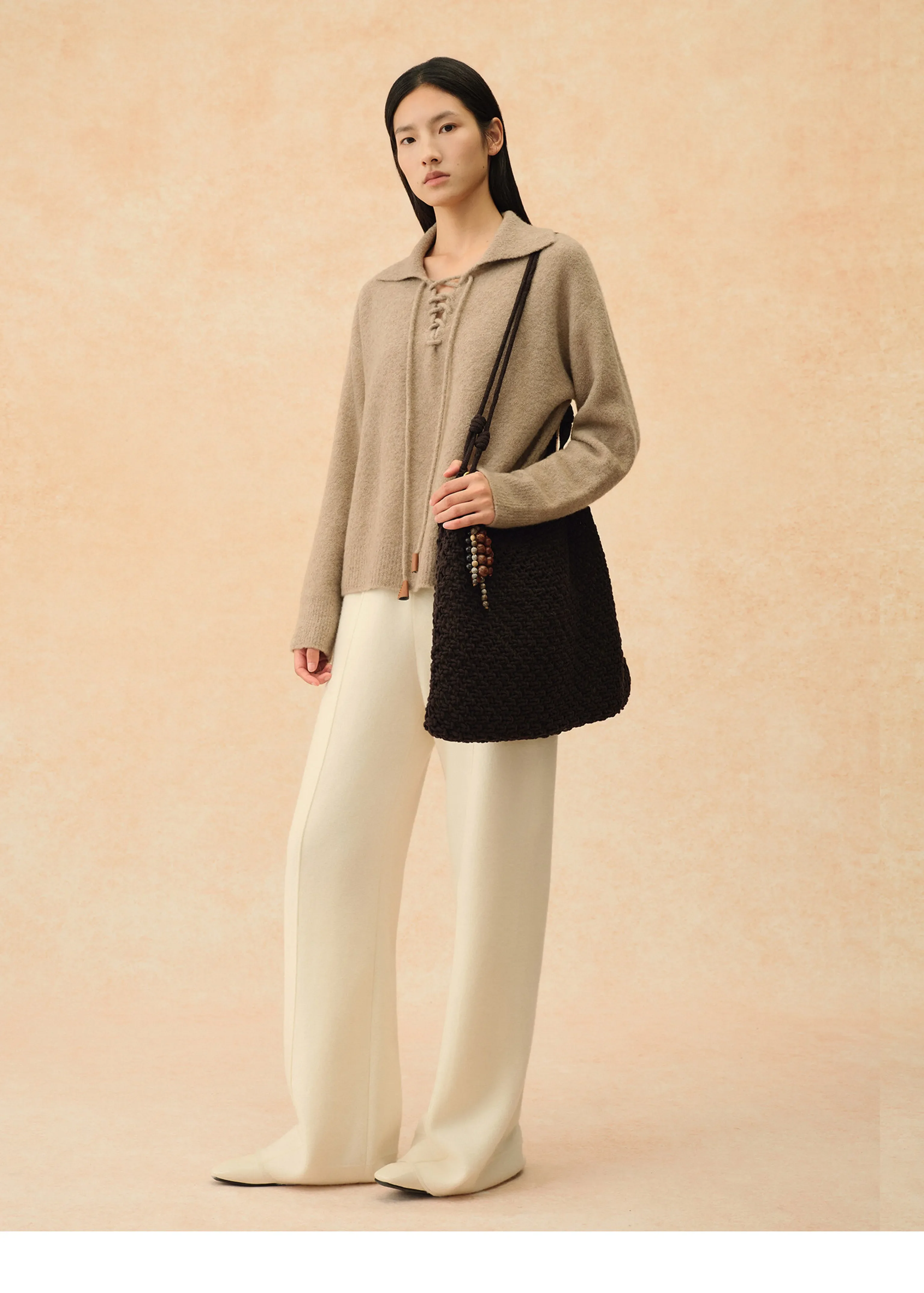 Cashmere-Blend Lace-Up Collar Sweater - Image 3