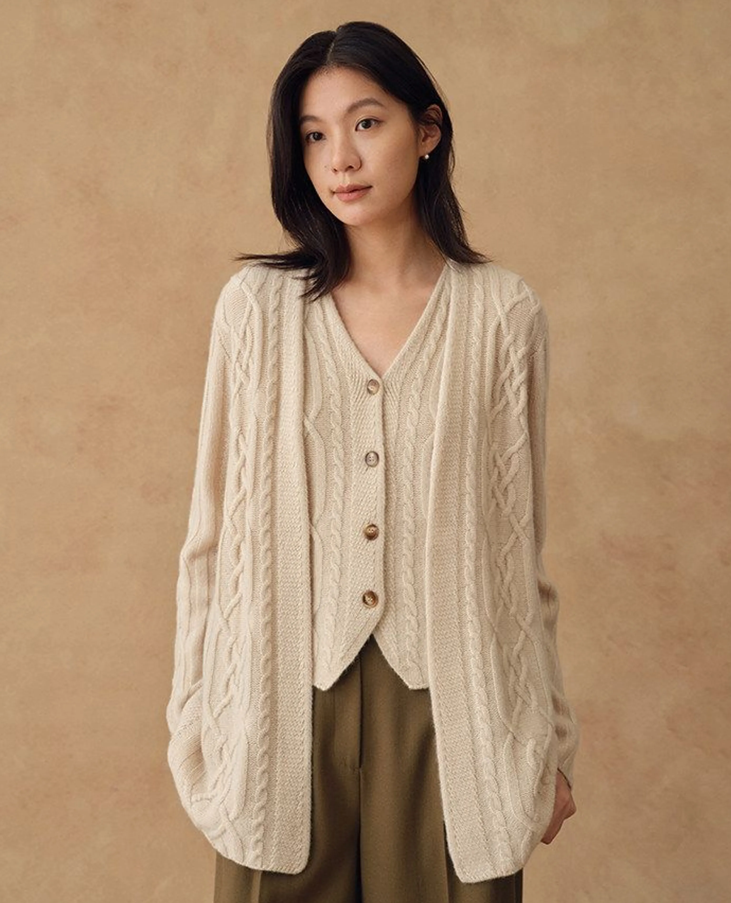 Cashmere Cable-Knit Cardigan and Vest Set - Image 2