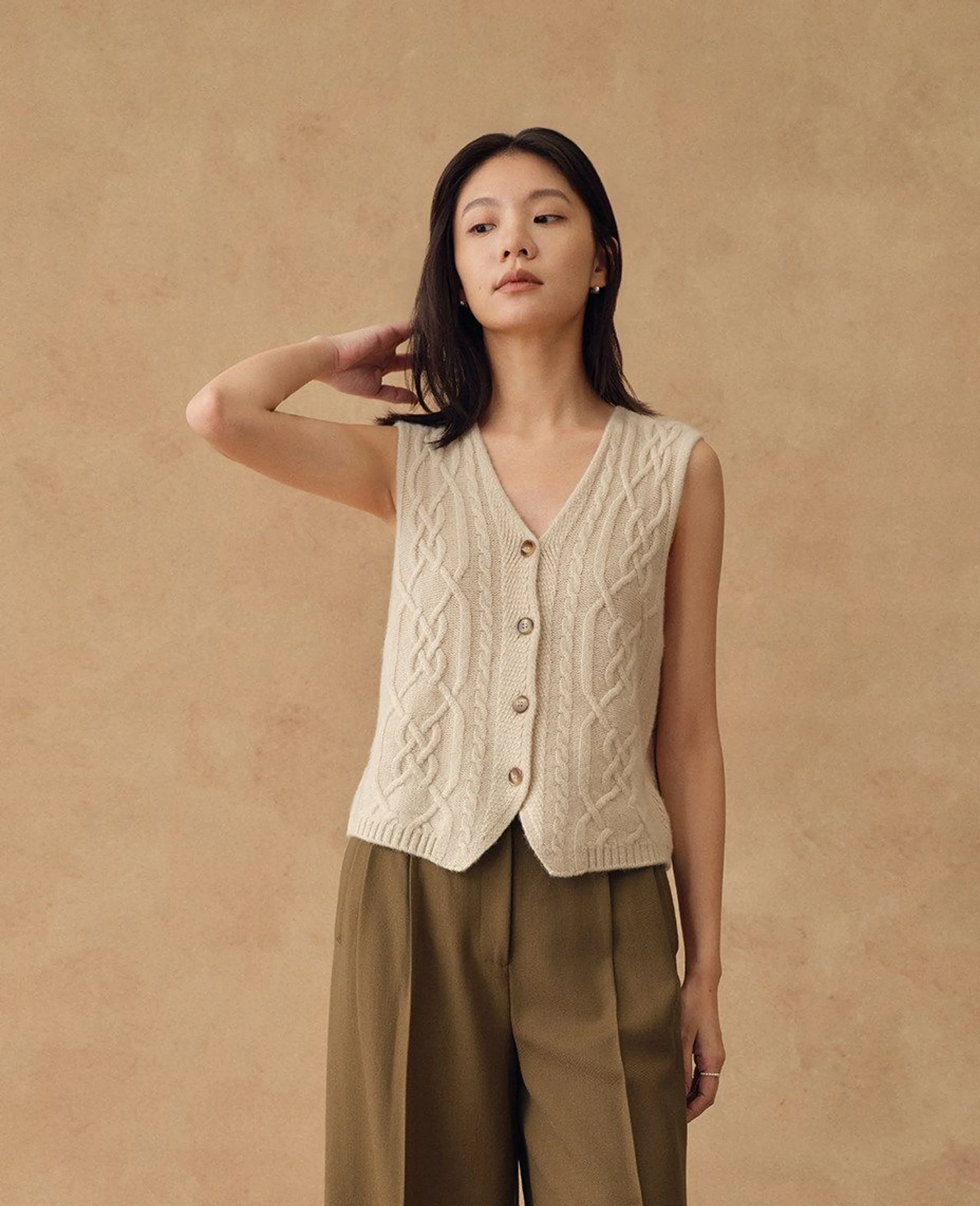 Cashmere Cable-Knit Cardigan and Vest Set - Image 5
