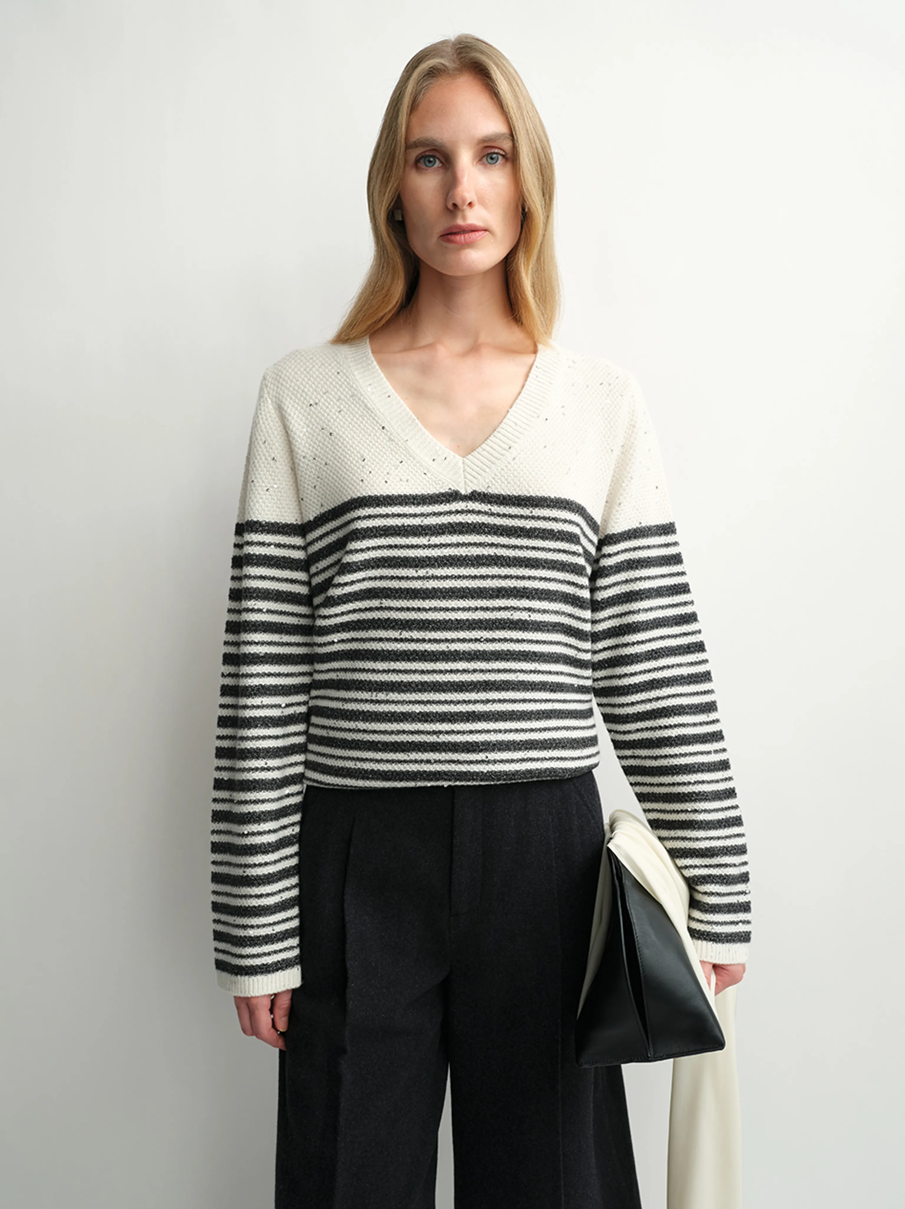 Cashmere Linen Sequin Stripe Sweater - Image 8