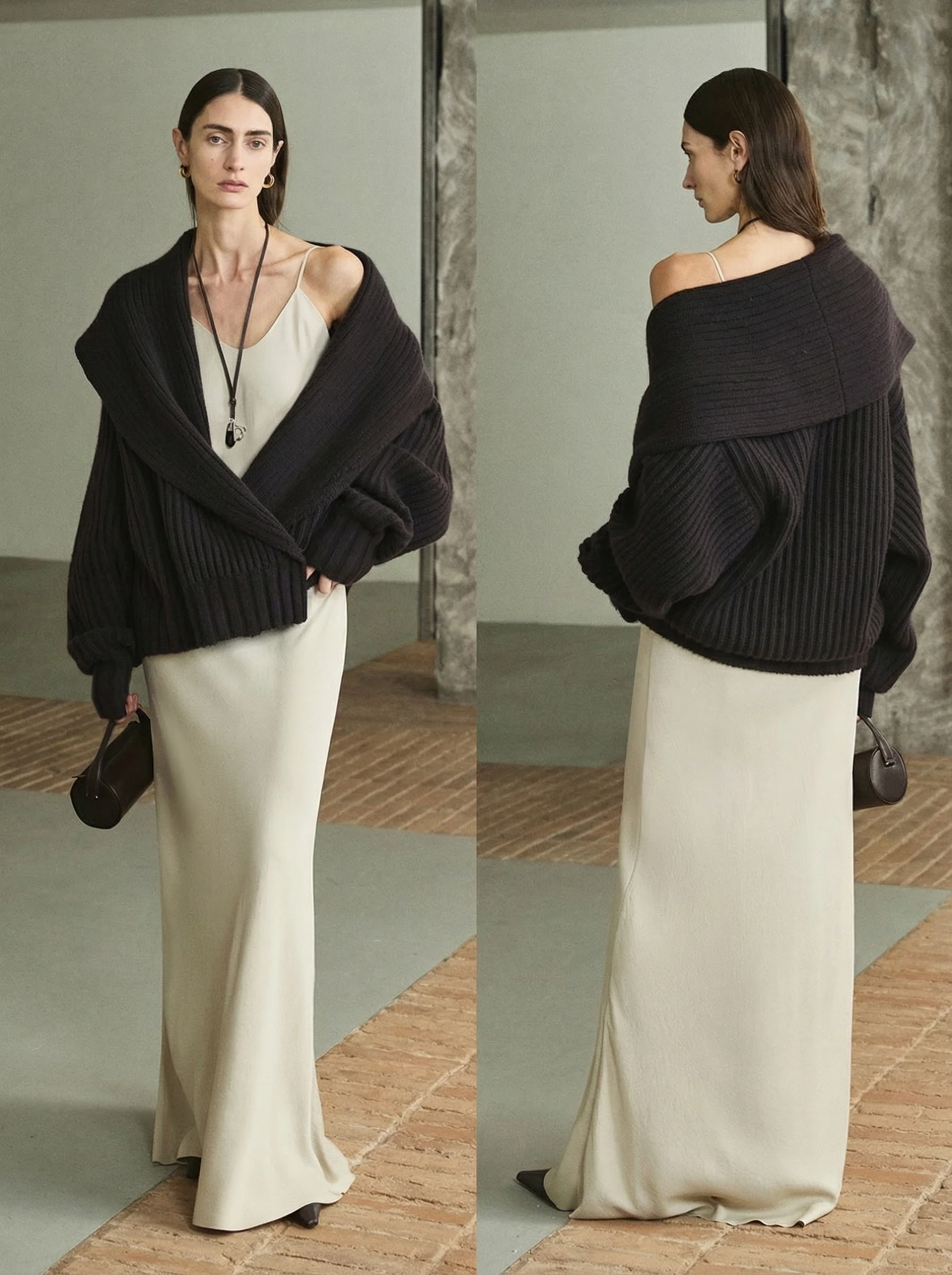 Cashmere Ribbed Shawl-Collar Wrap Cardigan - Image 5