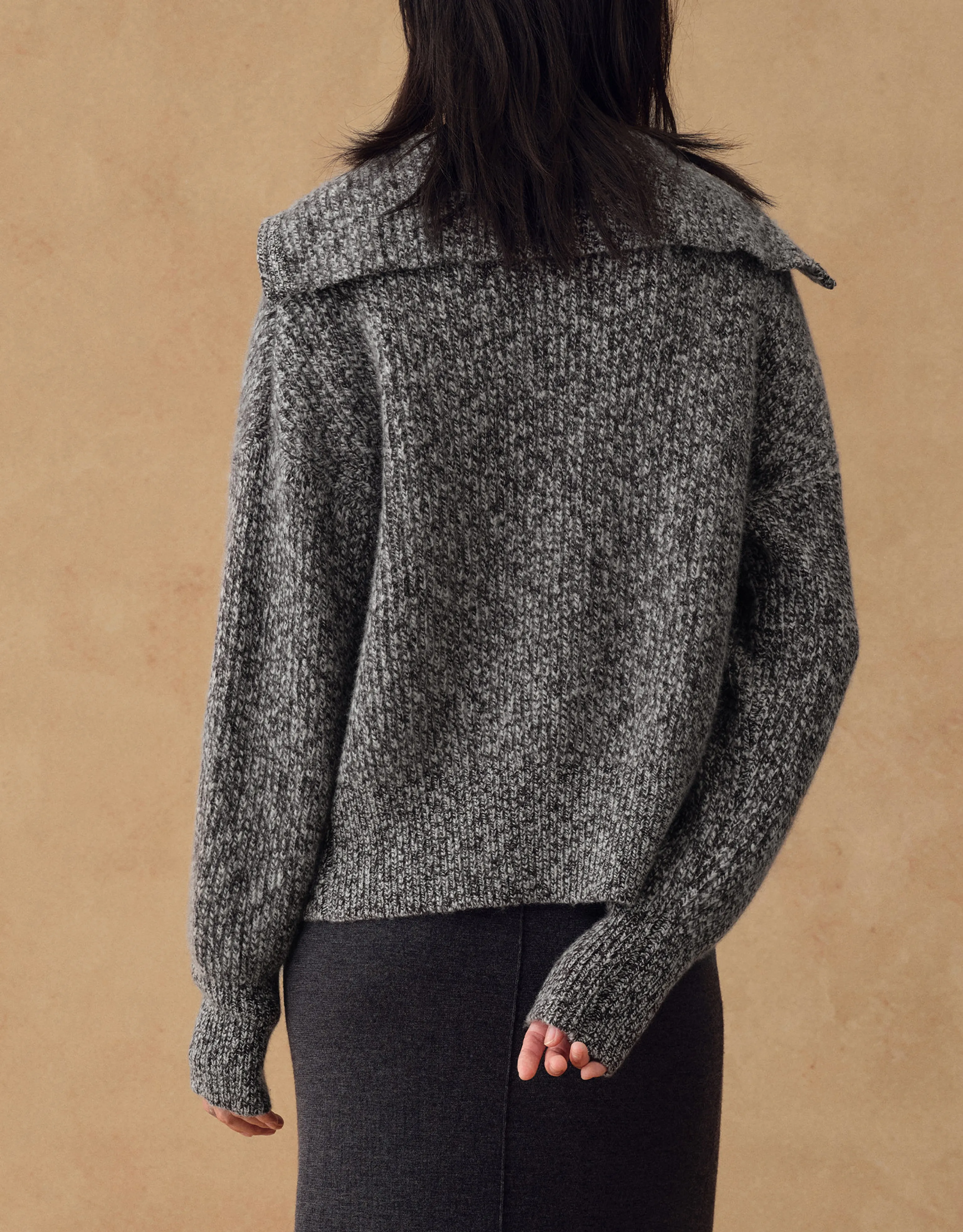 Cashmere Sailor Collar Zip Cardigan - Image 3