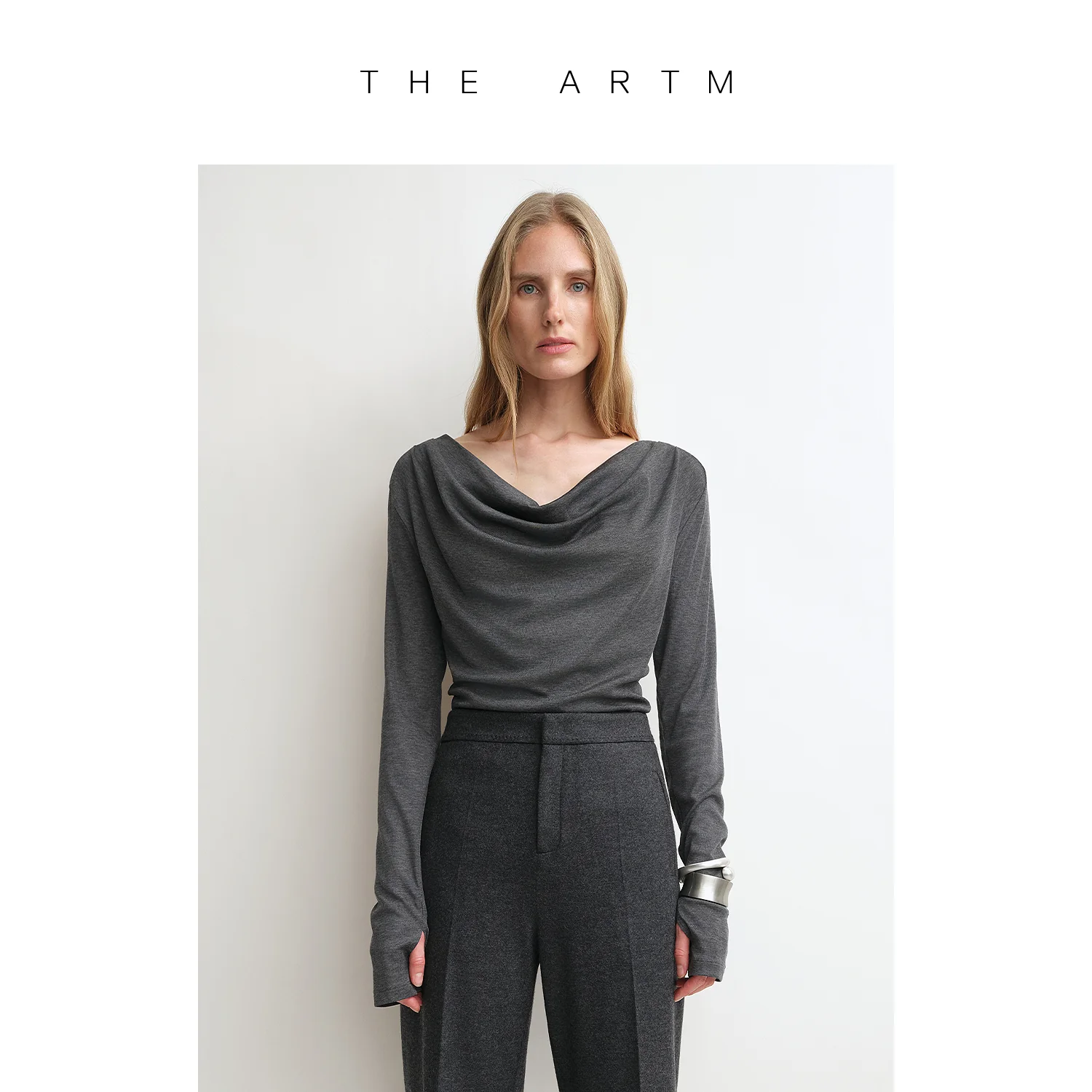 Cashmere Tencel Cowl-Neck Knit Top - Image 4