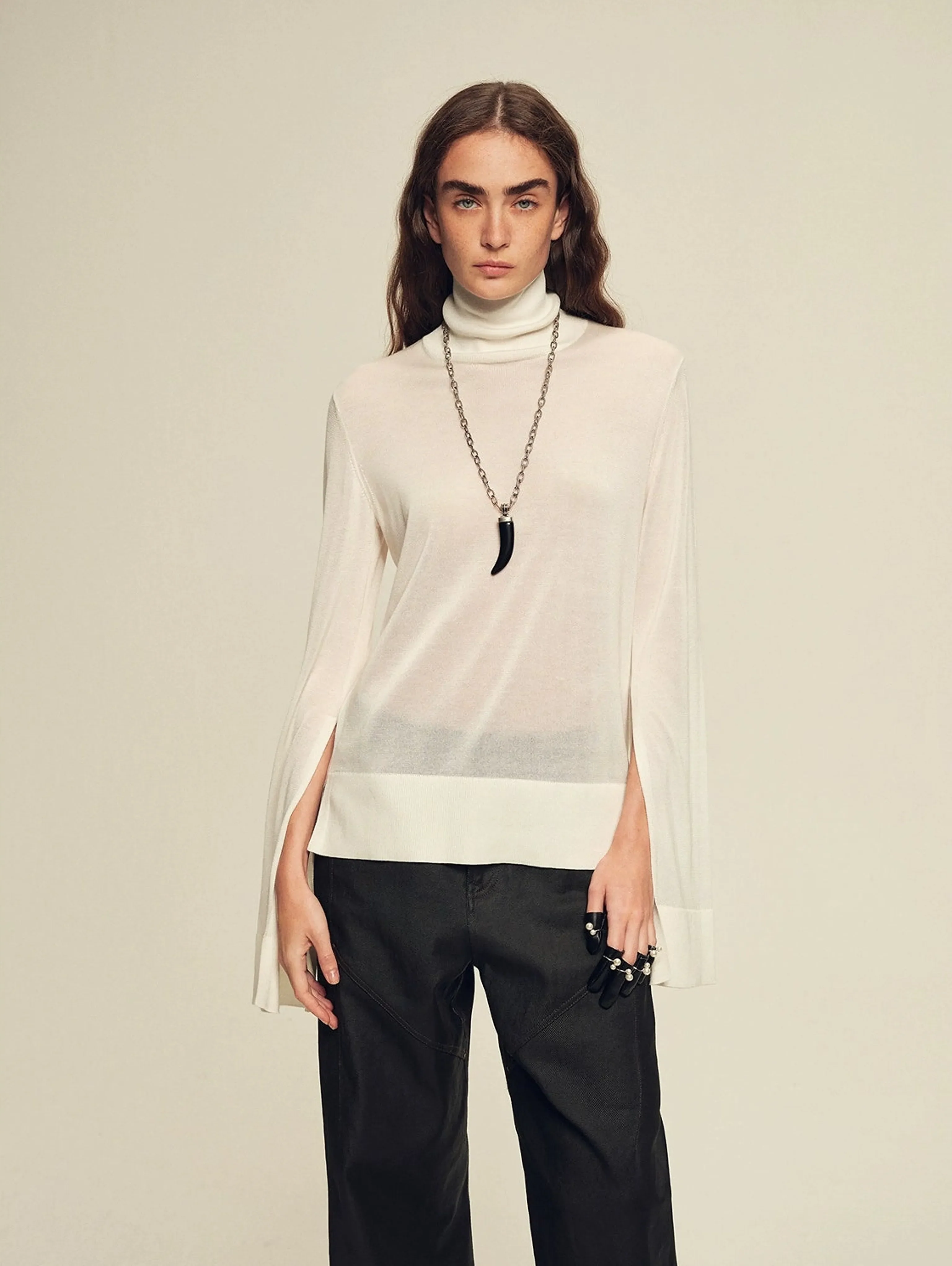 Cashmere Tencel Split-Sleeve Turtleneck - Image 7