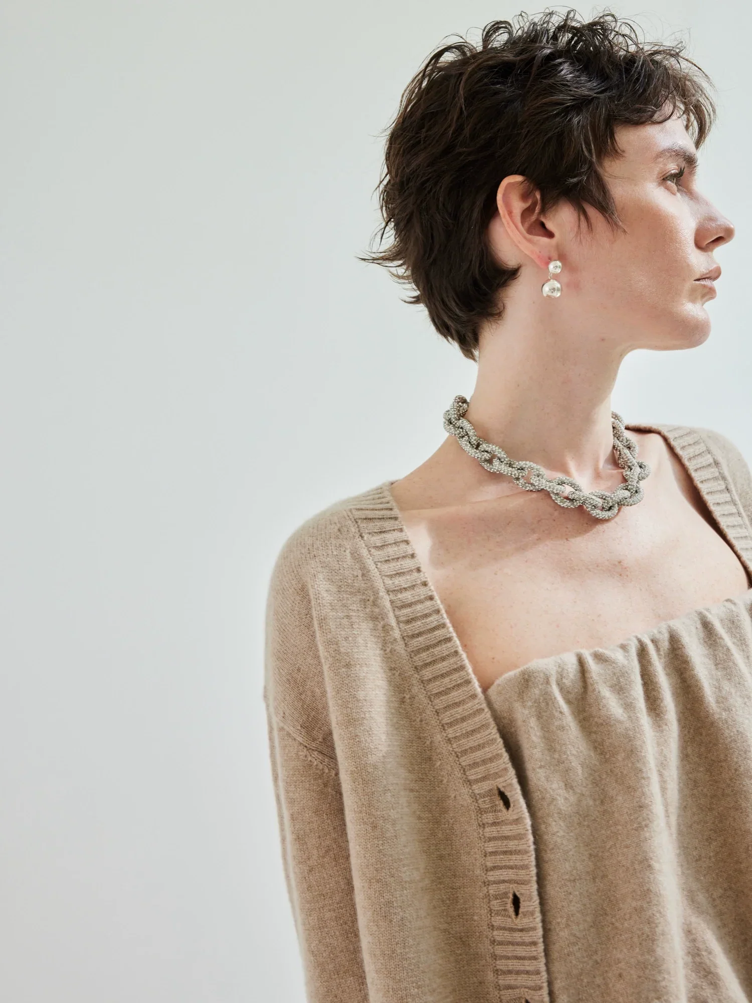 Cashmere V-Neck Cardigan & Tube Top Set - Image 2