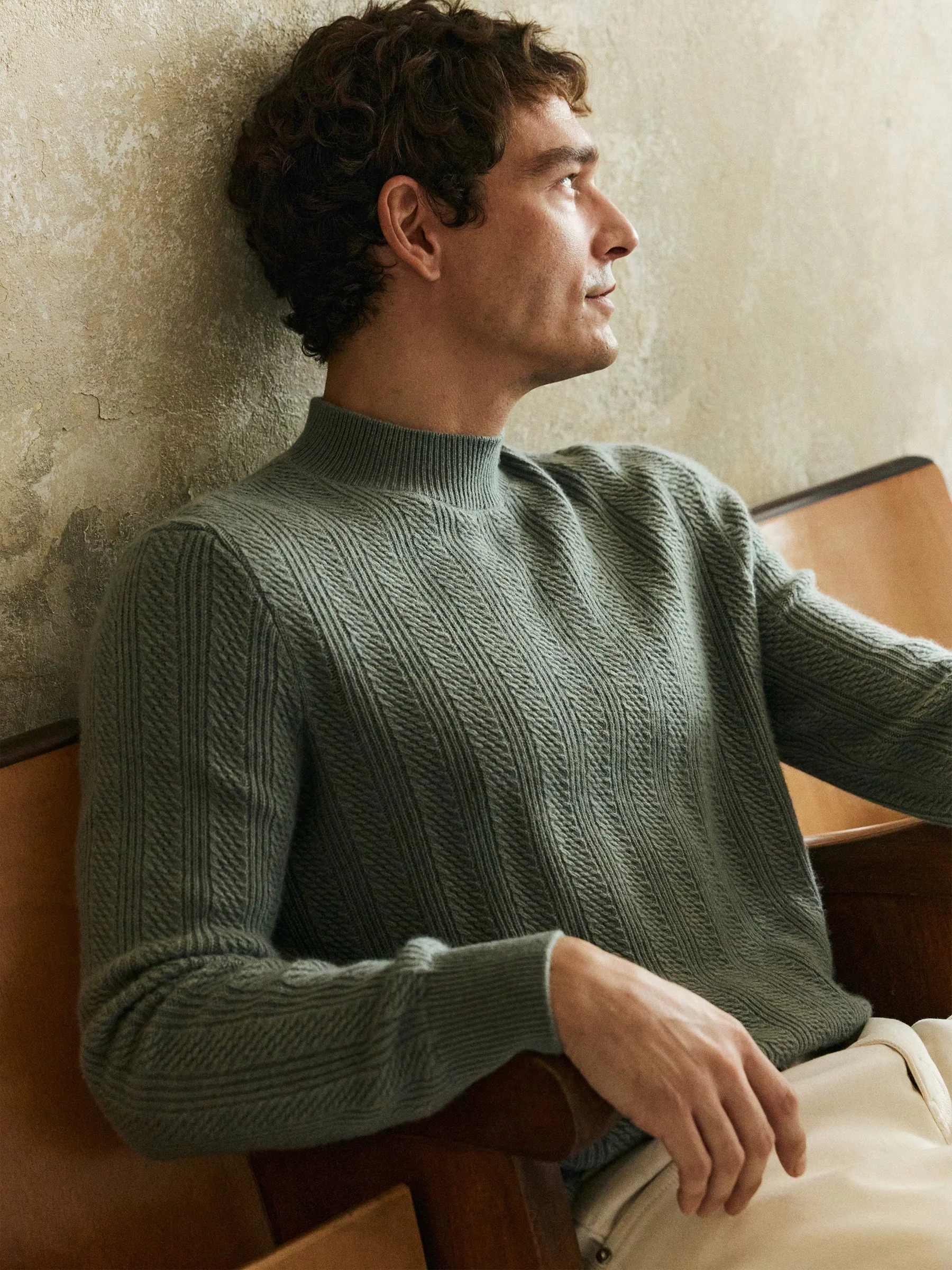 Cashmere-Wool Cable-Knit Mock-Neck Sweater - Image 2