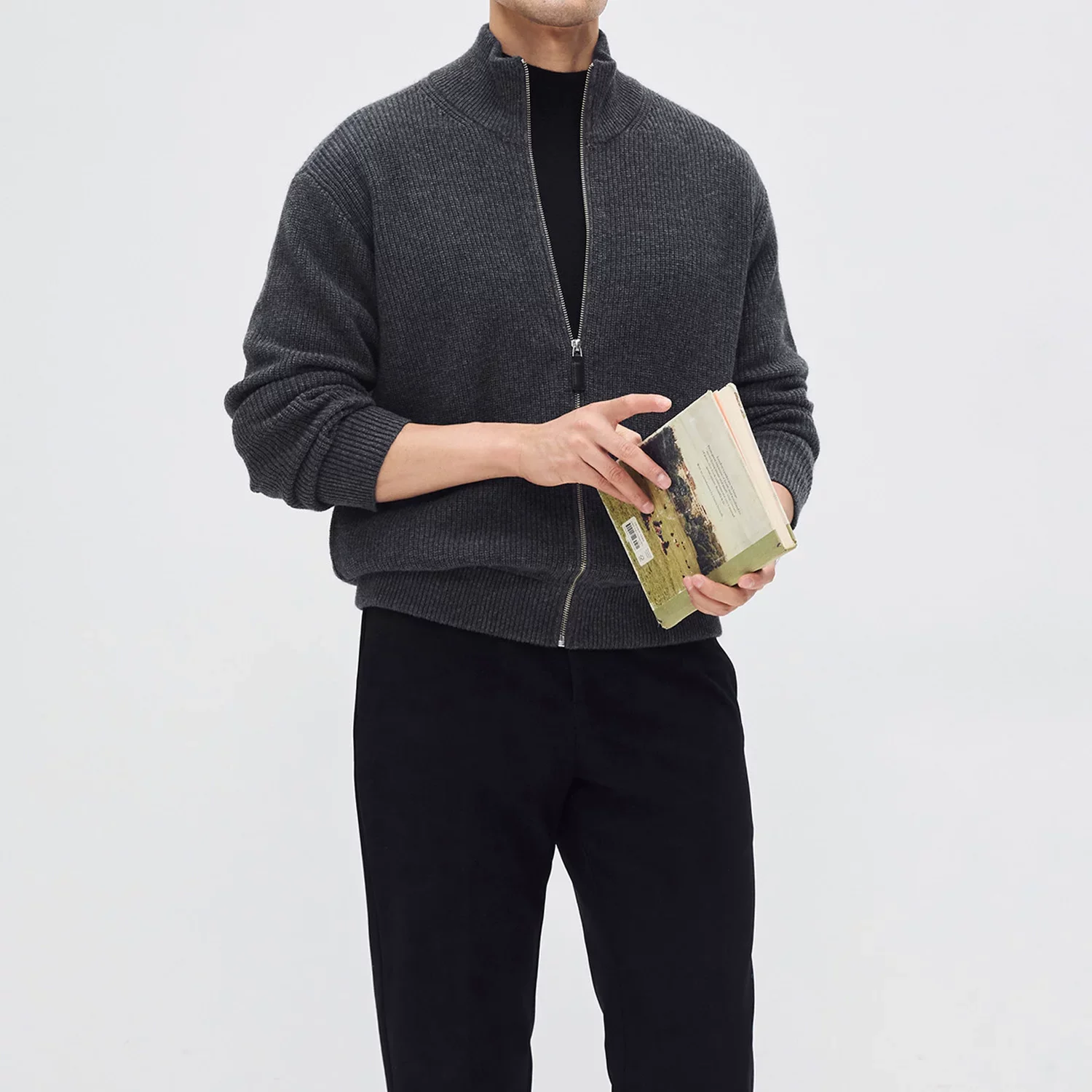 Cashmere Wool Stand-Collar Zip Cardigan - Image 5