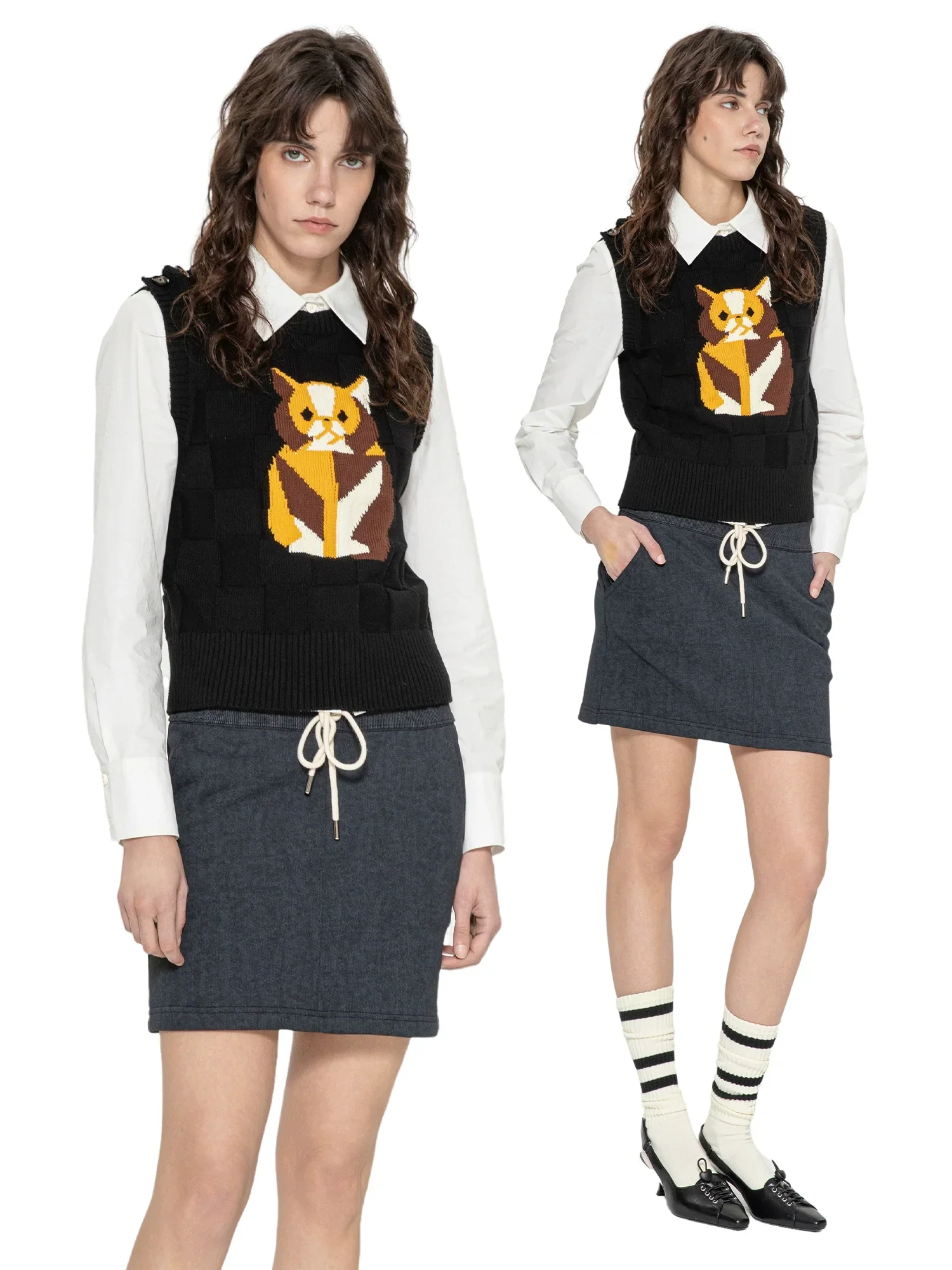 Cat Intarsia Knit Vest