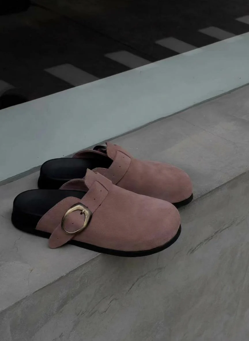 Ceramic Pink Suede Buckle Clogs - Image 5