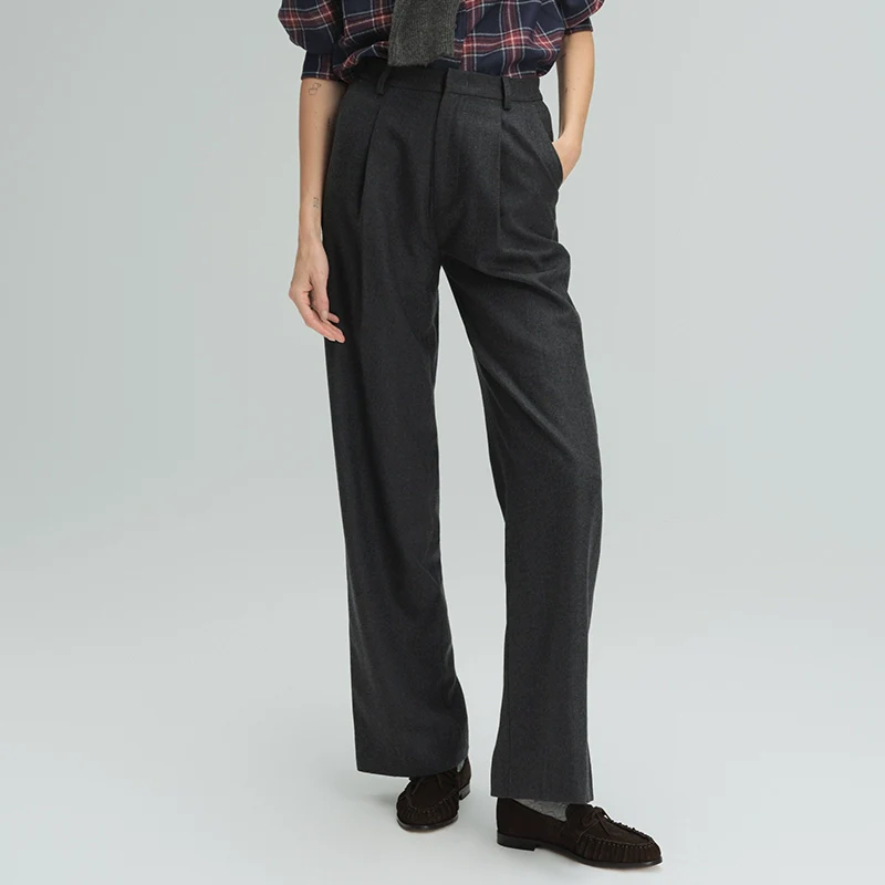 Cerys Wool Flannel Straight-Leg Pants