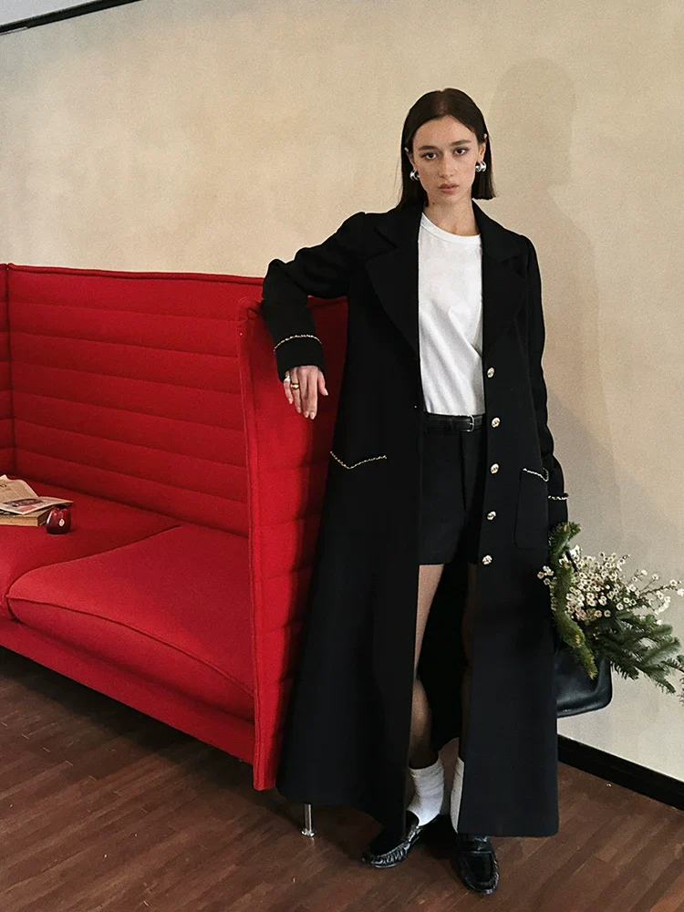 Chain-Trim Wool A-Line Coat - Image 3