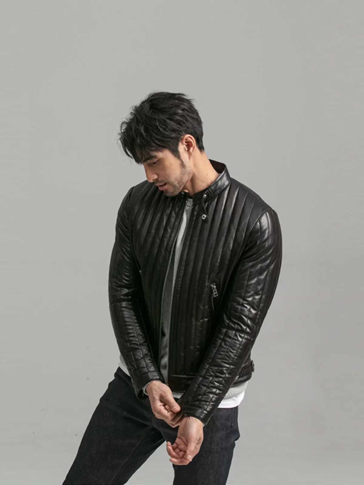 Channel-Quilted Lambskin Moto Jacket - Image 2