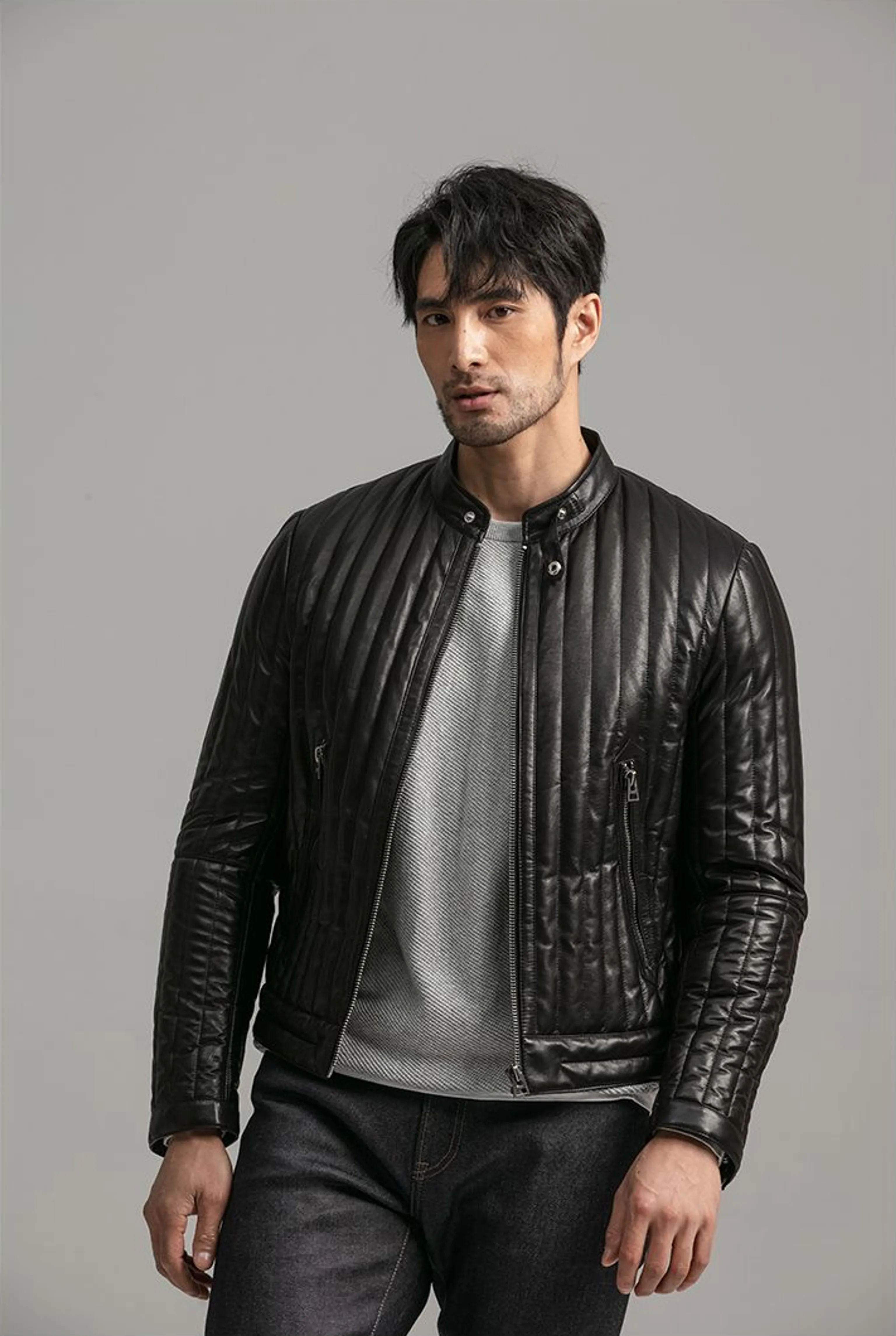 Channel-Quilted Lambskin Moto Jacket - Image 7