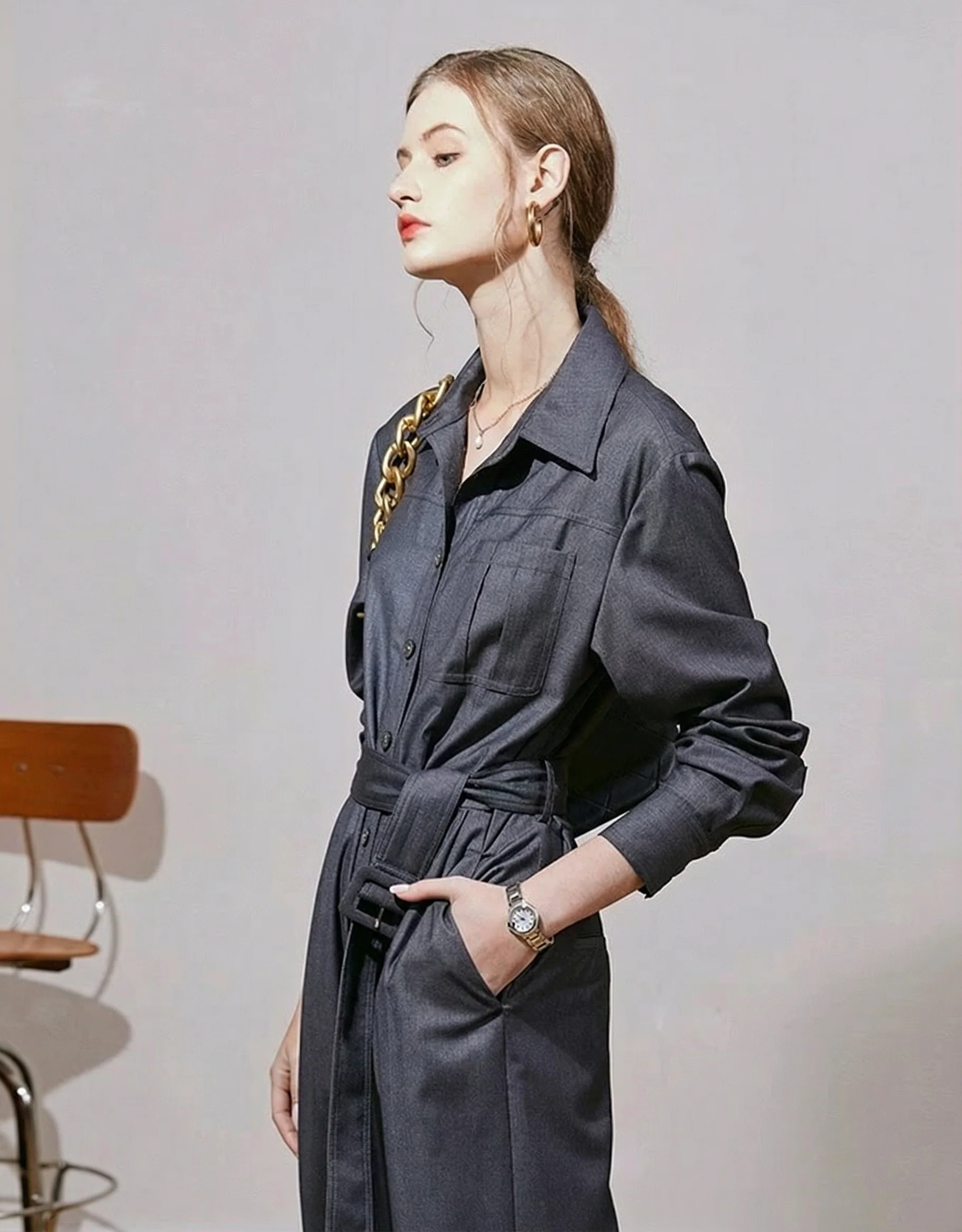 Charcoal Belted Jumpsuit - Image 3