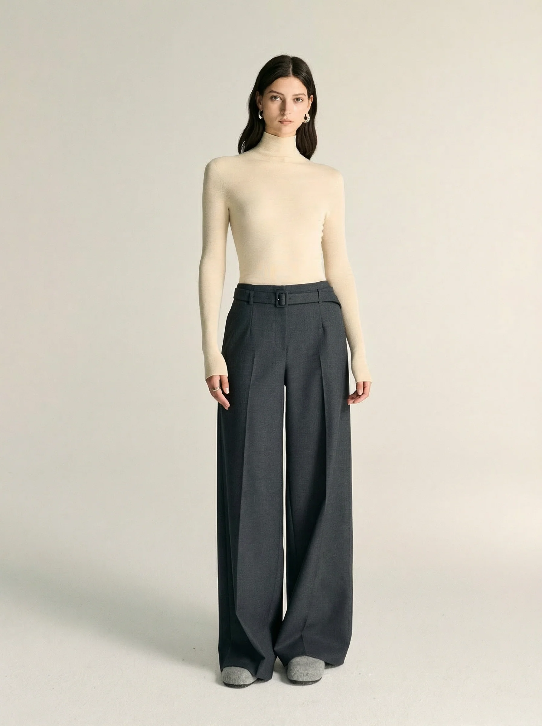 Charcoal Belted Wide-Leg Trousers - Image 2