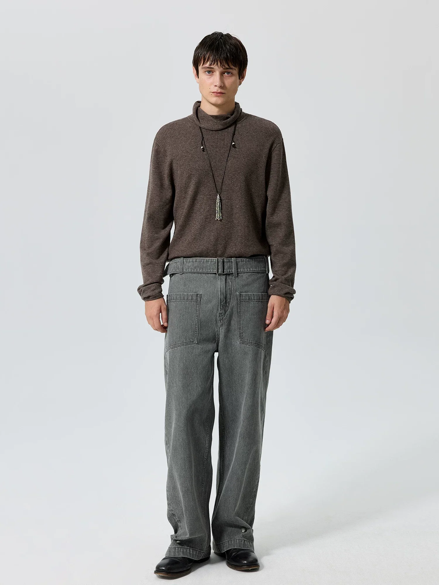 Charcoal Belted Wide-Leg Trousers - Image 2