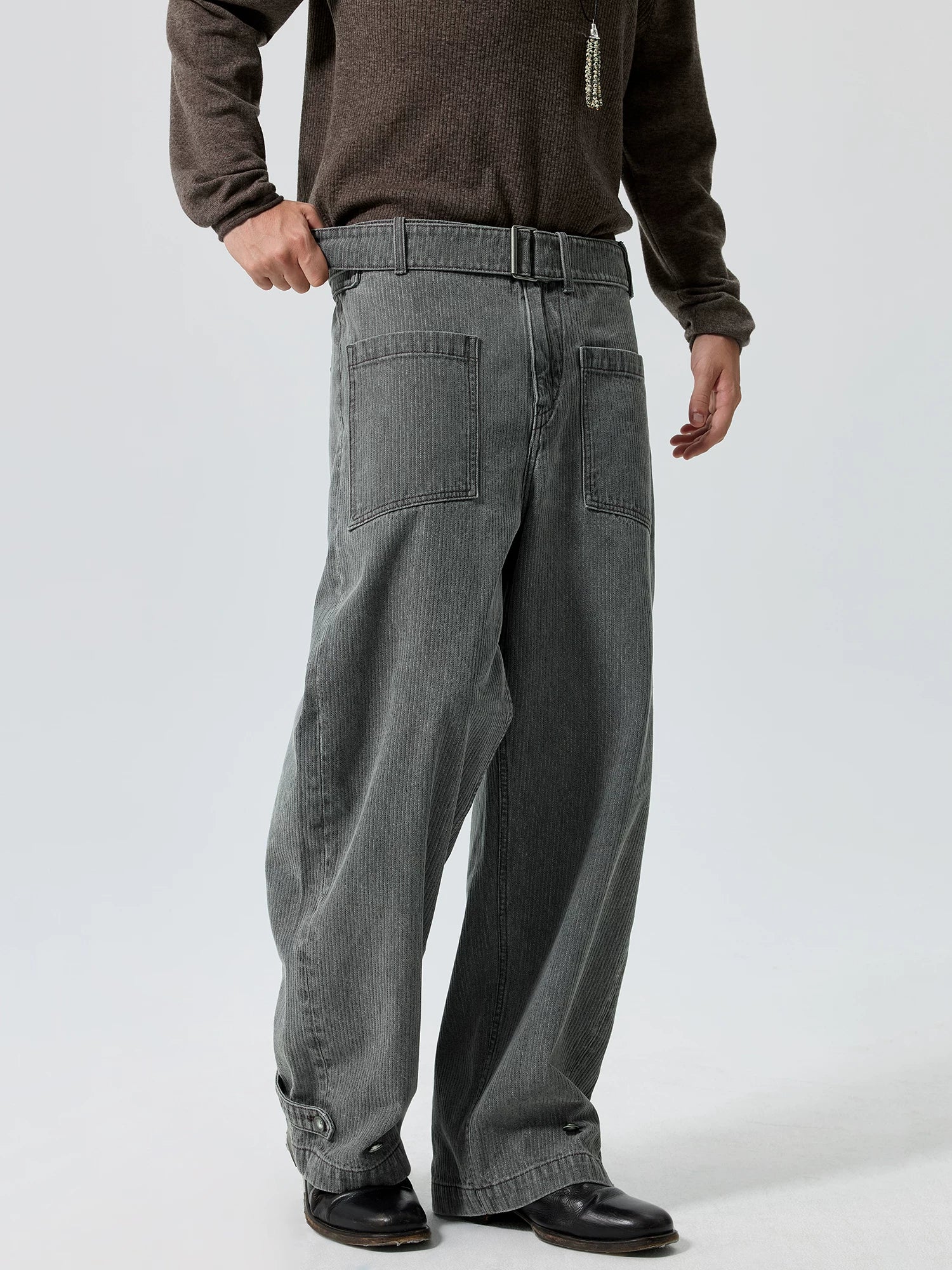 Charcoal Belted Wide-Leg Trousers - Image 5