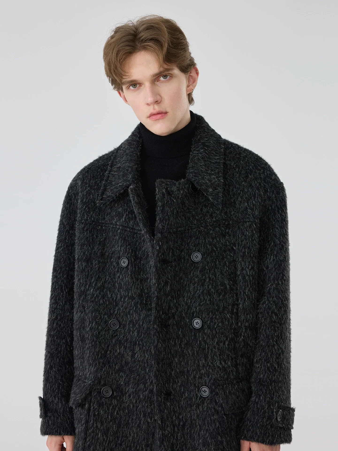 Charcoal Bouclé Wool Coat