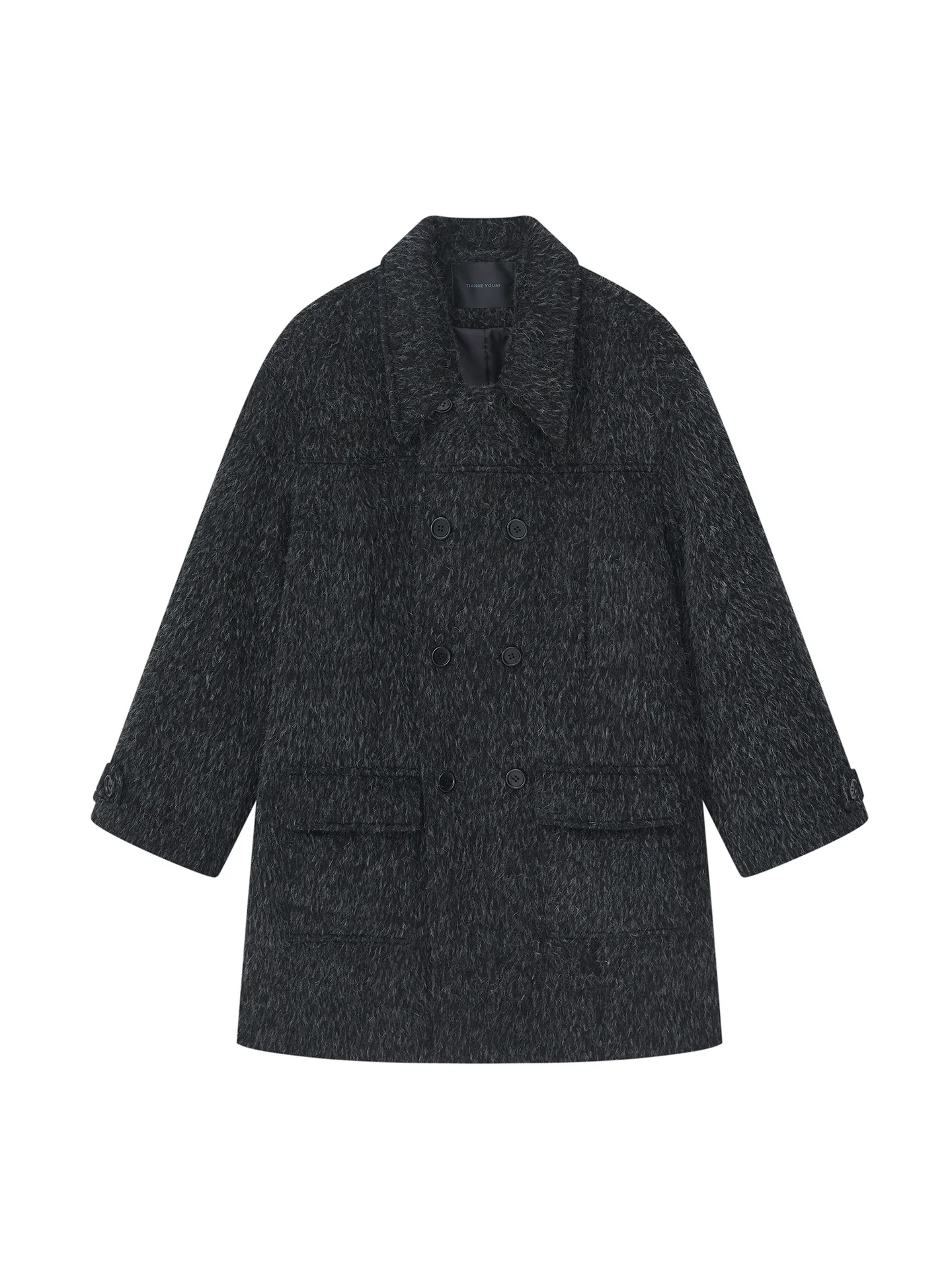 Charcoal Bouclé Wool Coat - Image 5