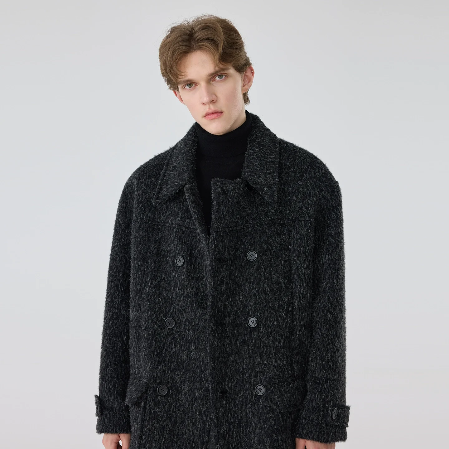 Charcoal Bouclé Wool Coat - Image 6
